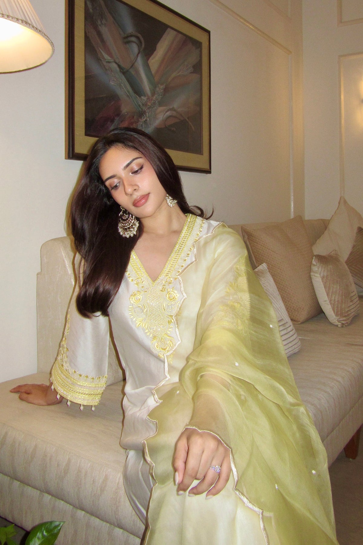 Tarini Kalingarayar in SAHABAT - DAISY IVORY WITH LEMON YELLOW KAAFTAN WITH SALWAR