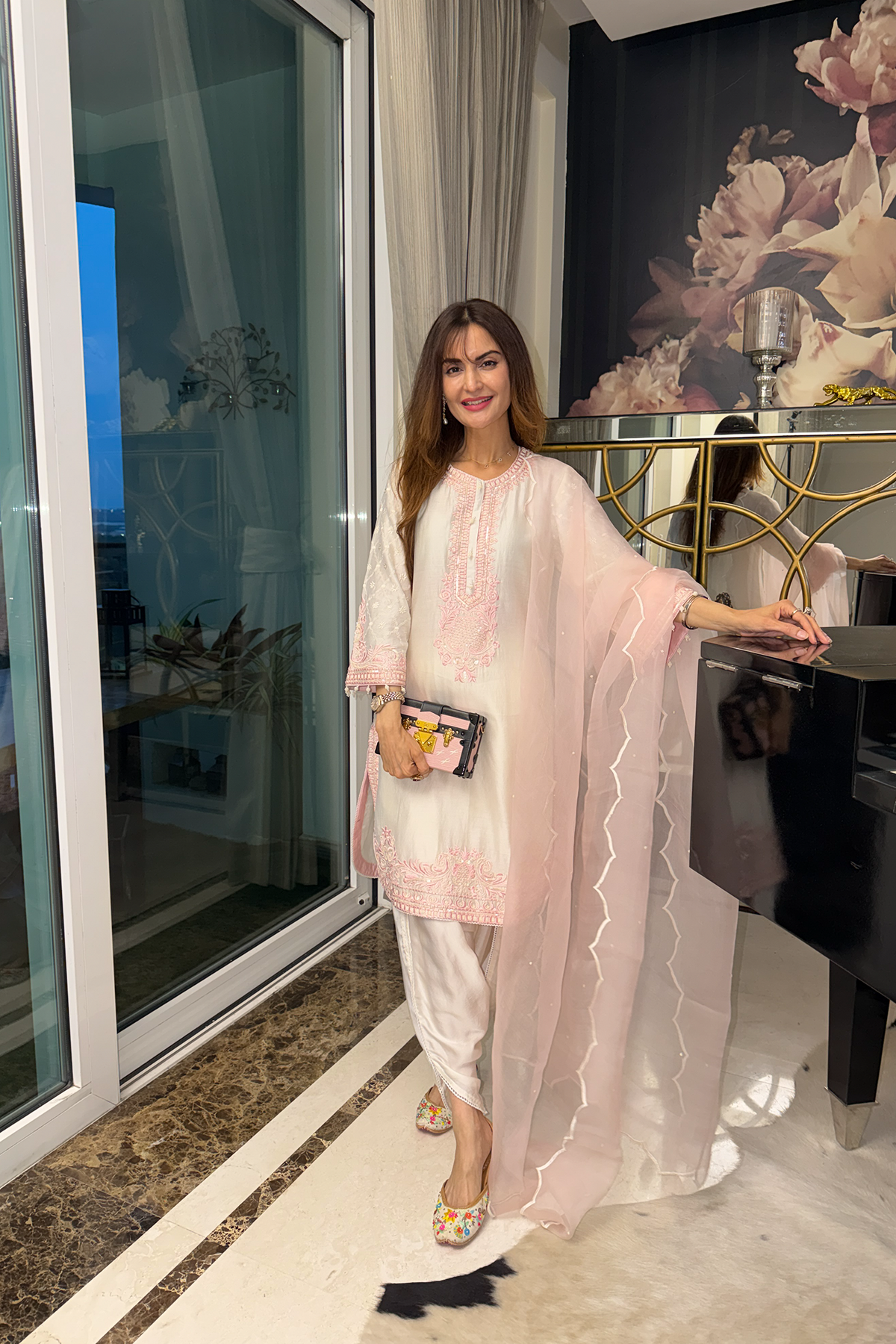 Dipti Dhillon In RUHI - DAISY IVORY WITH PINK SHORT KURTA AND DHOTI