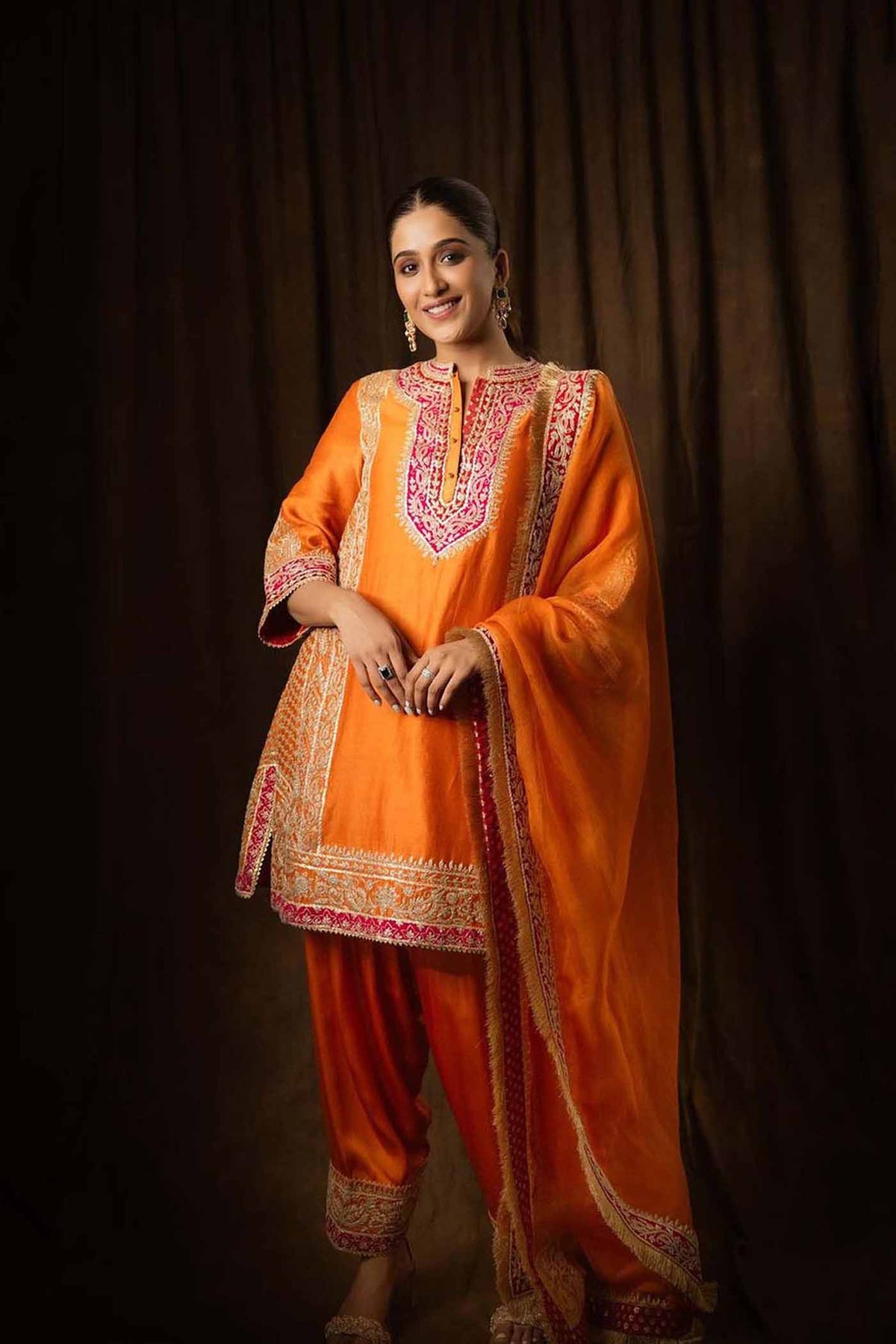 Nimrit Ahluwalia In NAAYAAB - Orange SHORT KURTA WITH SALWAR AND DUPATTA