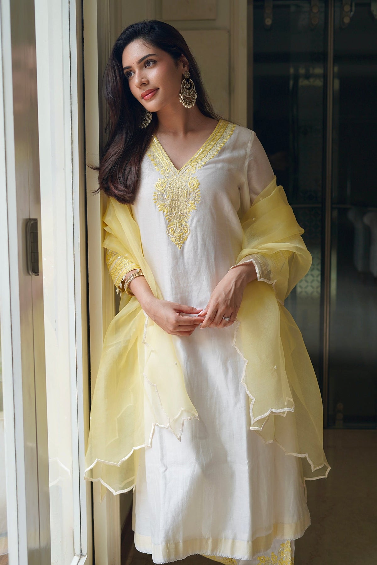 Tarini Kalingarayar in SAHABAT - DAISY IVORY WITH LEMON YELLOW KAAFTAN WITH SALWAR