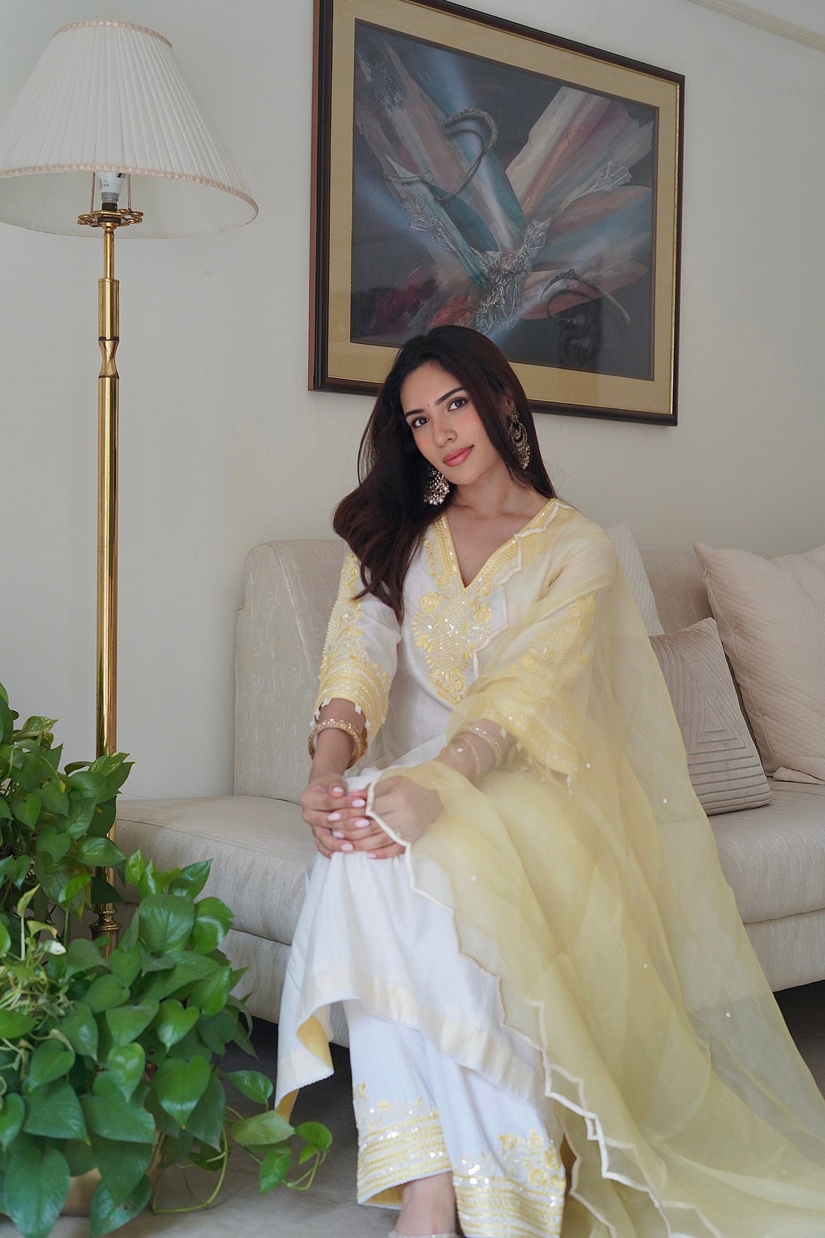Tarini Kalingarayar in SAHABAT - DAISY IVORY WITH LEMON YELLOW KAAFTAN WITH SALWAR