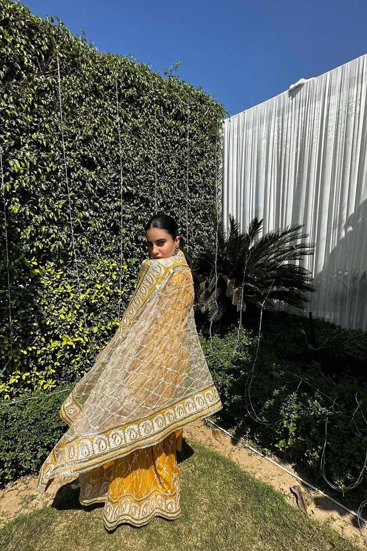 Heena Bhalla IN Shabina- Heirloom Mustard short kurta with garara and dupatta