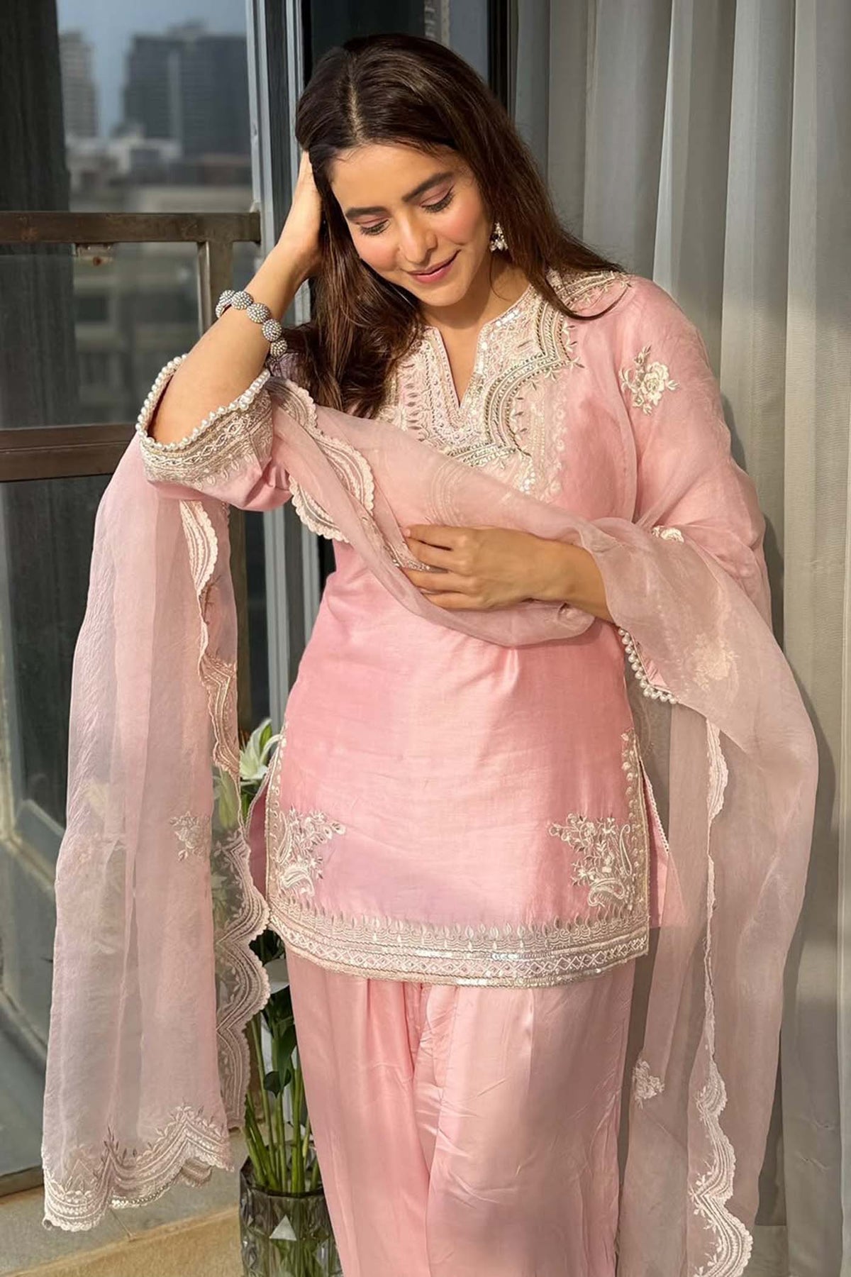 Aamna Sharif in Sara - Blush Pink Short Kurta With Salwar