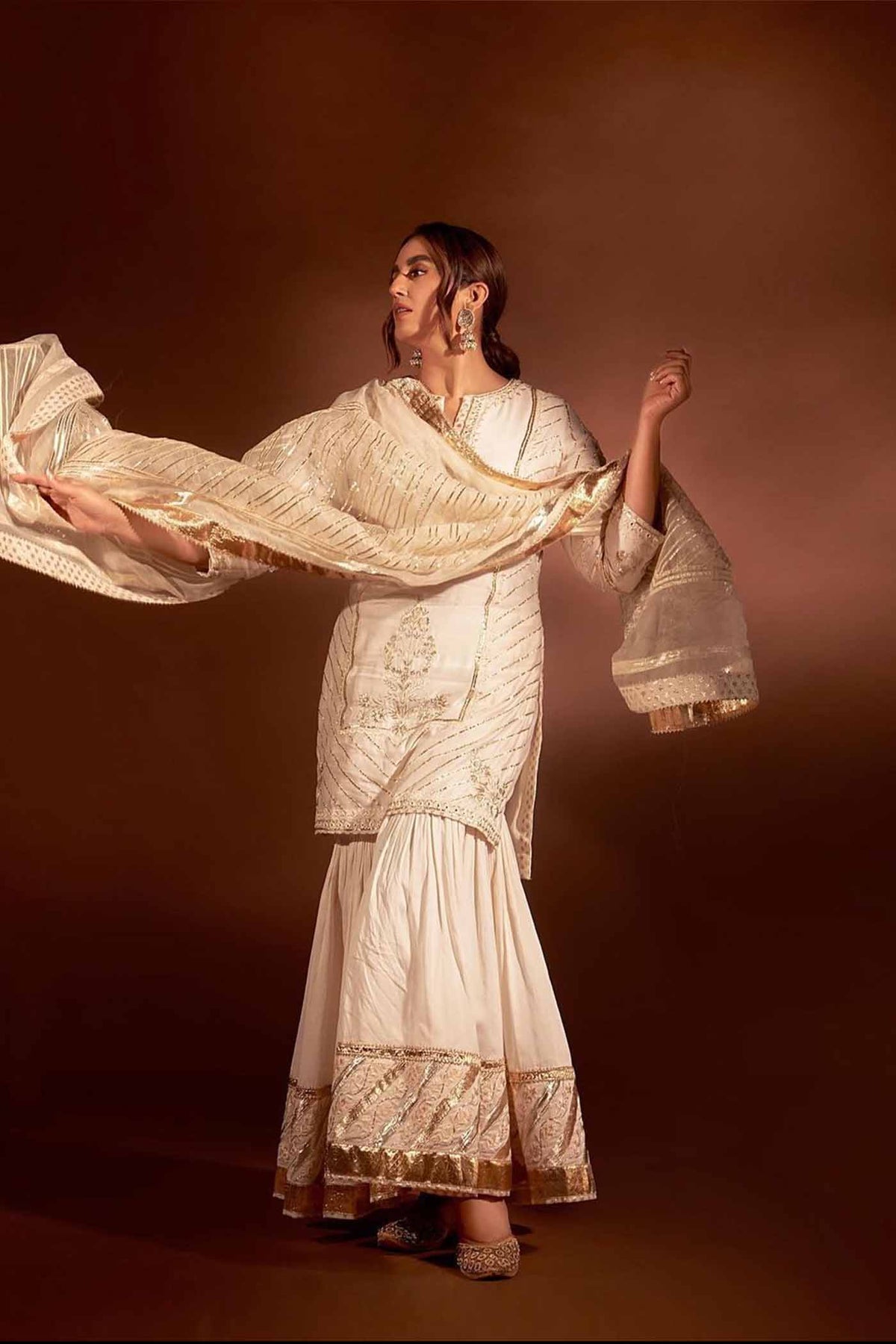 Eliza - Daisy Ivory Chanderi Silk Kurta and Garara Set with Organza dupatta (Lxrts)