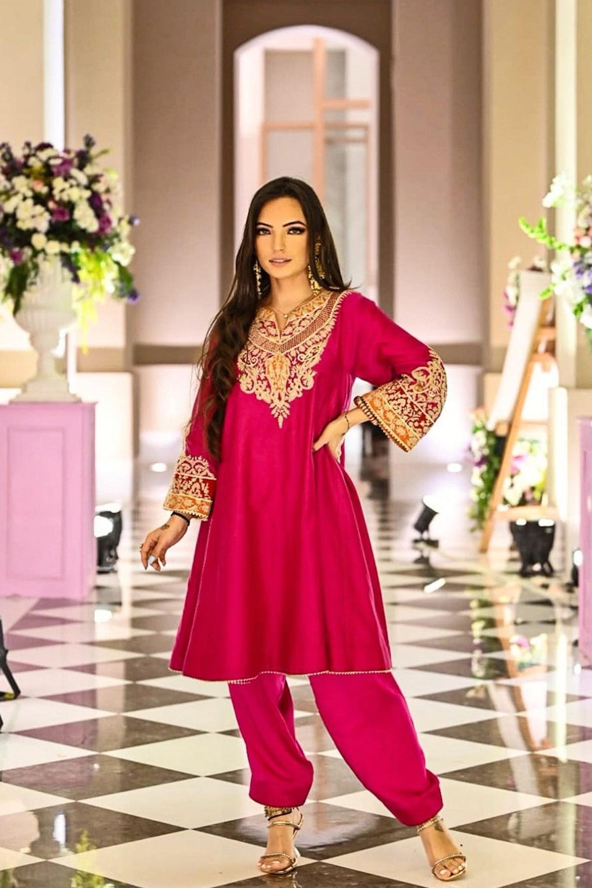 AHANA GHAI IN MEHRISH - Rani Hotpink SHORT KALIDAAR CHOGA WITH SALWAR