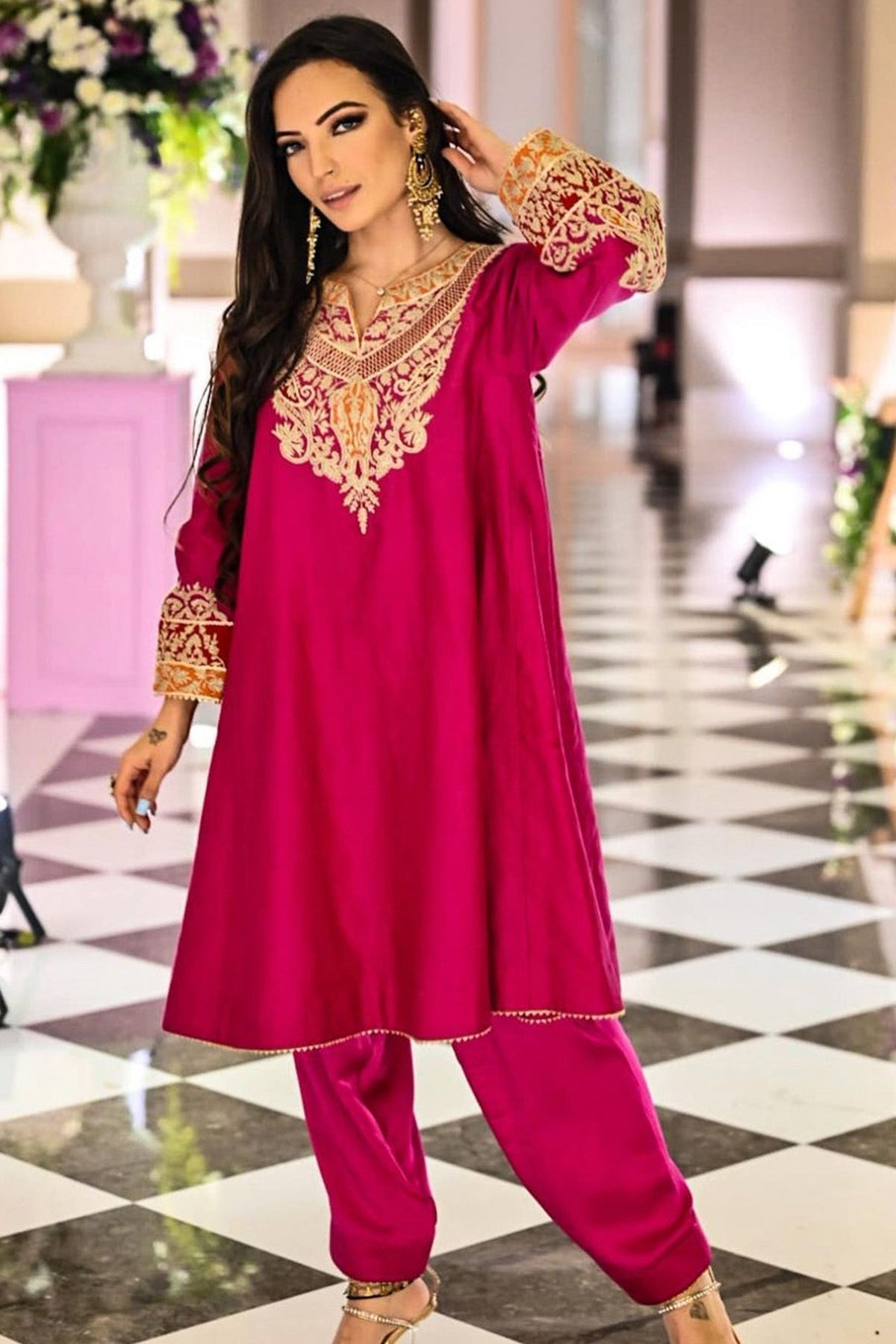 AHANA GHAI IN MEHRISH - Rani Hotpink SHORT KALIDAAR CHOGA WITH SALWAR