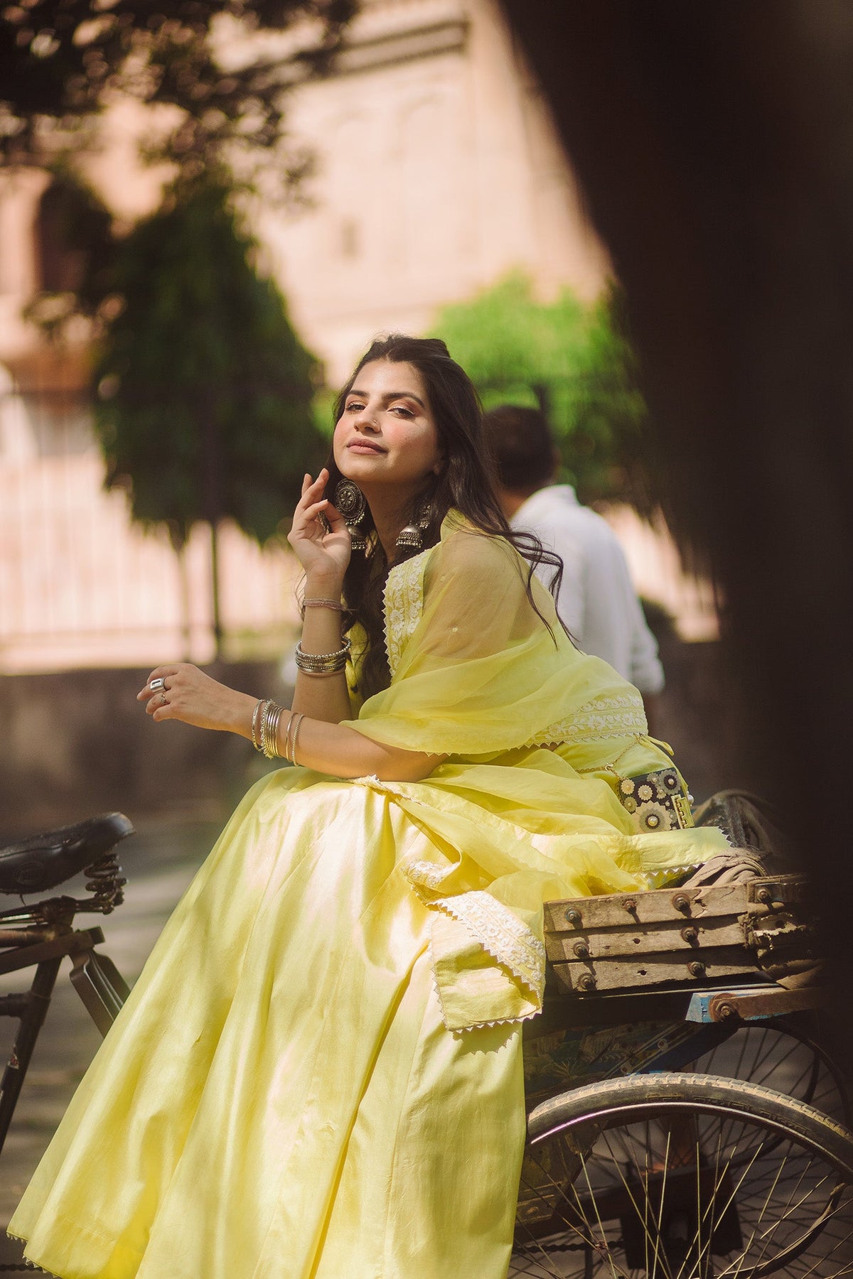 In Samrina - Lemon Yellow Lehenga with blouse and dupatta
