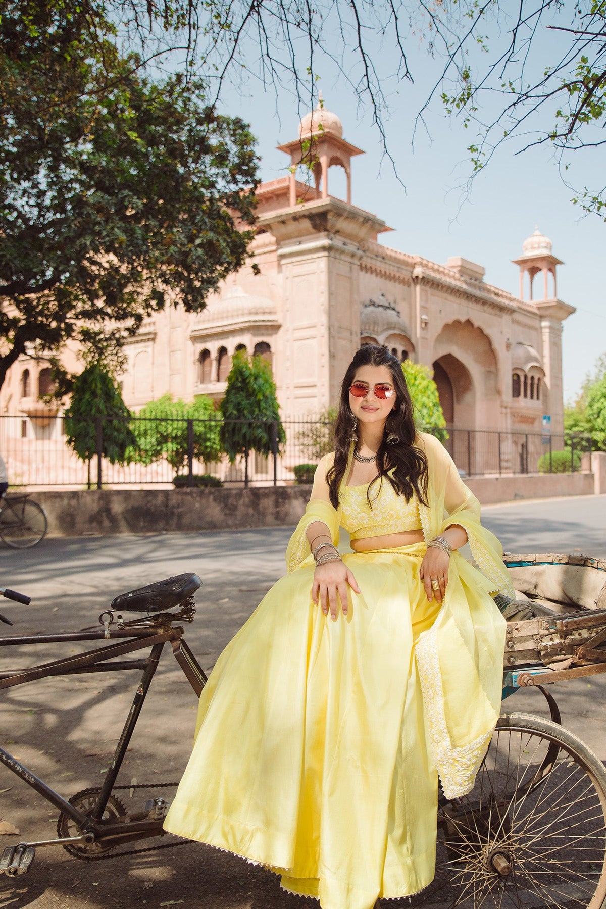 In Samrina - Lemon Yellow Lehenga with blouse and dupatta