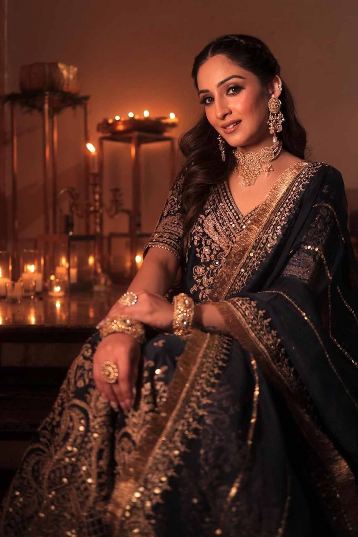 Srishti Takkar In AAFIYA - DEEP BLUE SHARARA