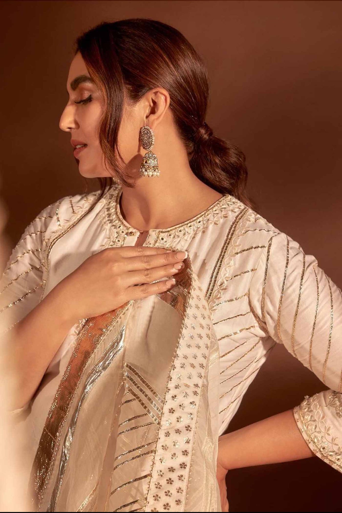 Eliza - Daisy Ivory Chanderi Silk Kurta and Garara Set with Organza dupatta (Lxrts)