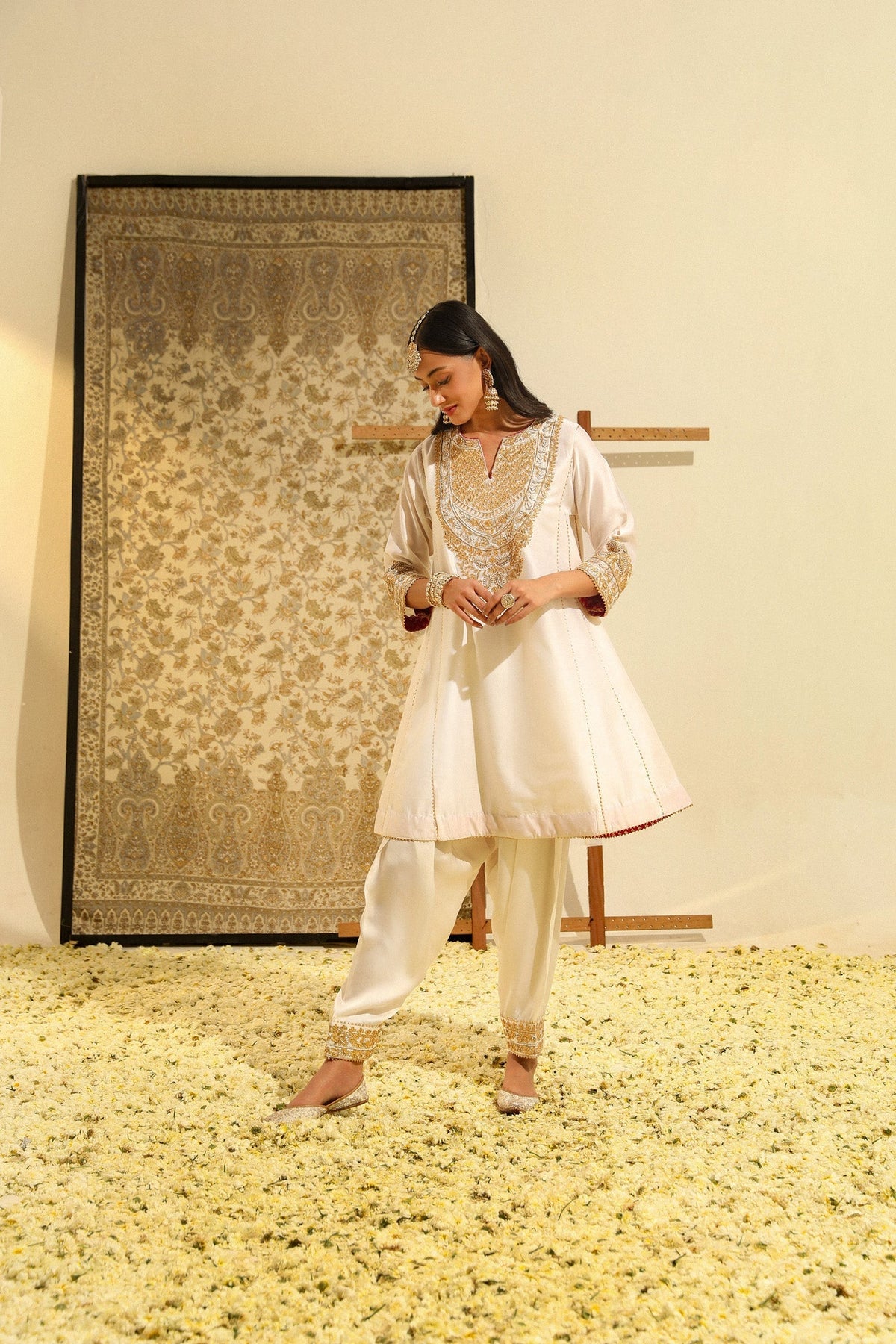 Fayaaz - Daisy Ivory Hand Embroidered Short Choga with Salwar (Lxrts)