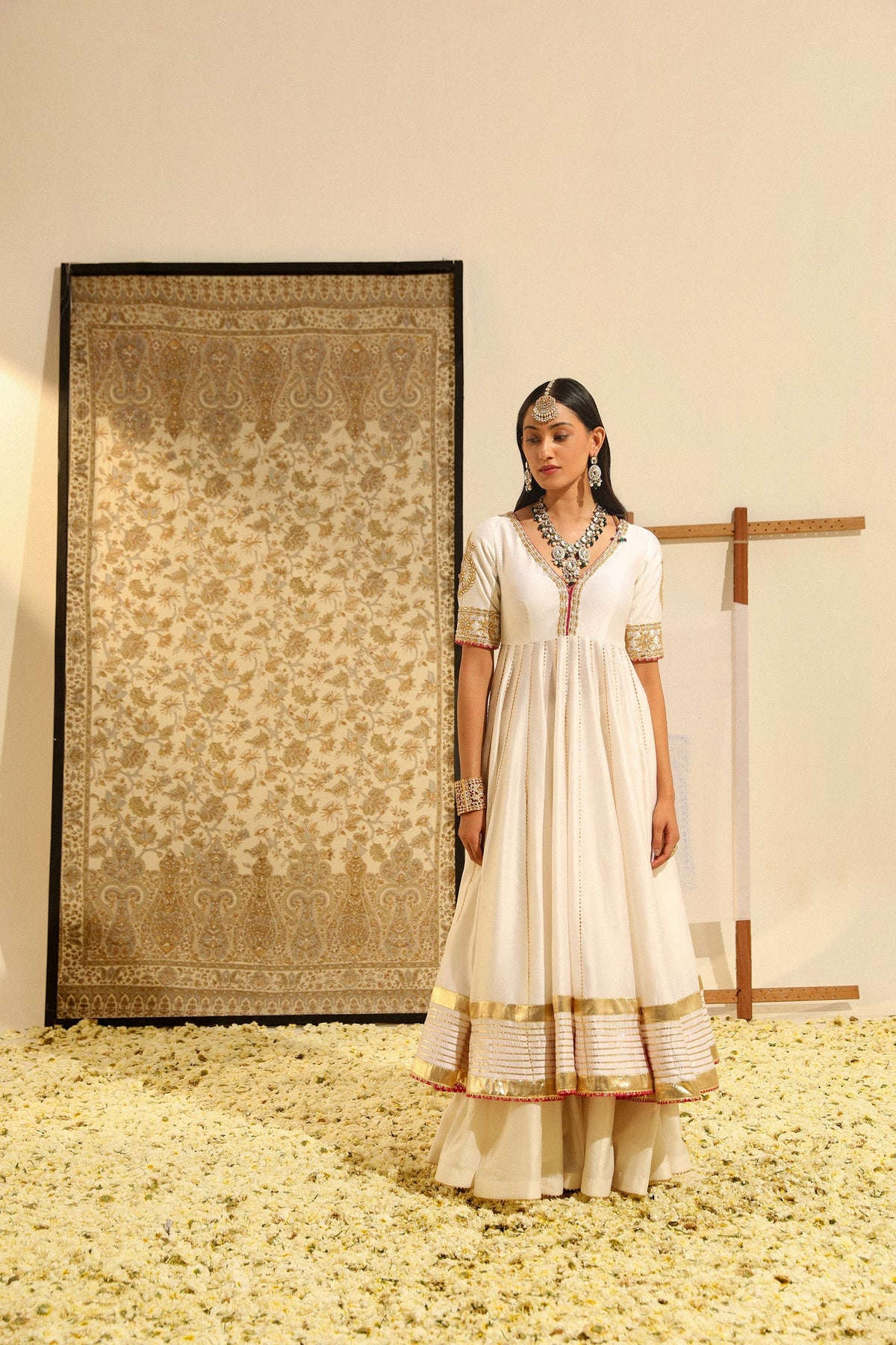 Jasmin Bhasin In Shaiz - Daisy Ivory Hand Embroidered Anarkali with Skirt and Dupatta
