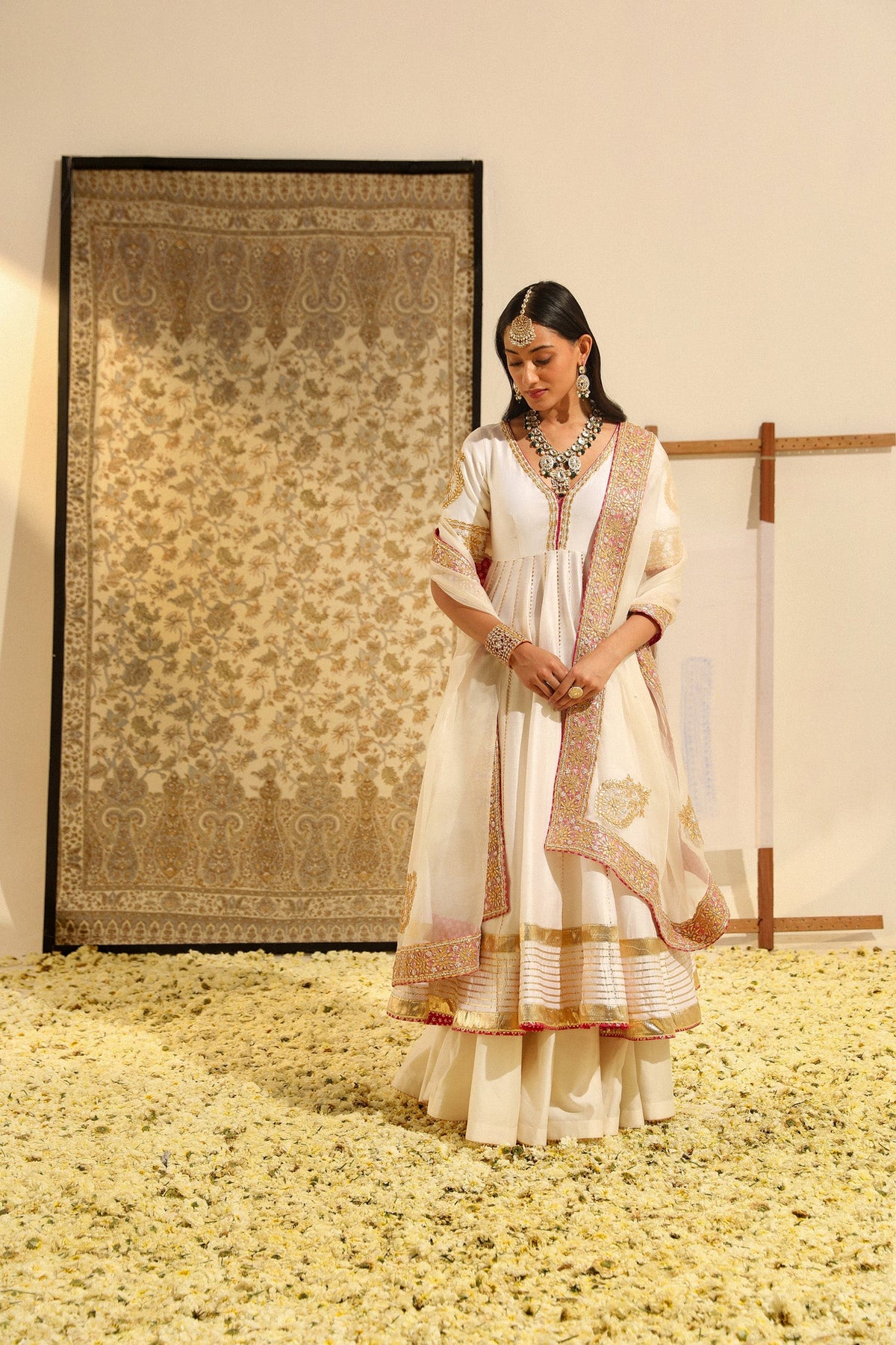 Jasmin Bhasin In Shaiz - Daisy Ivory Hand Embroidered Anarkali with Skirt and Dupatta