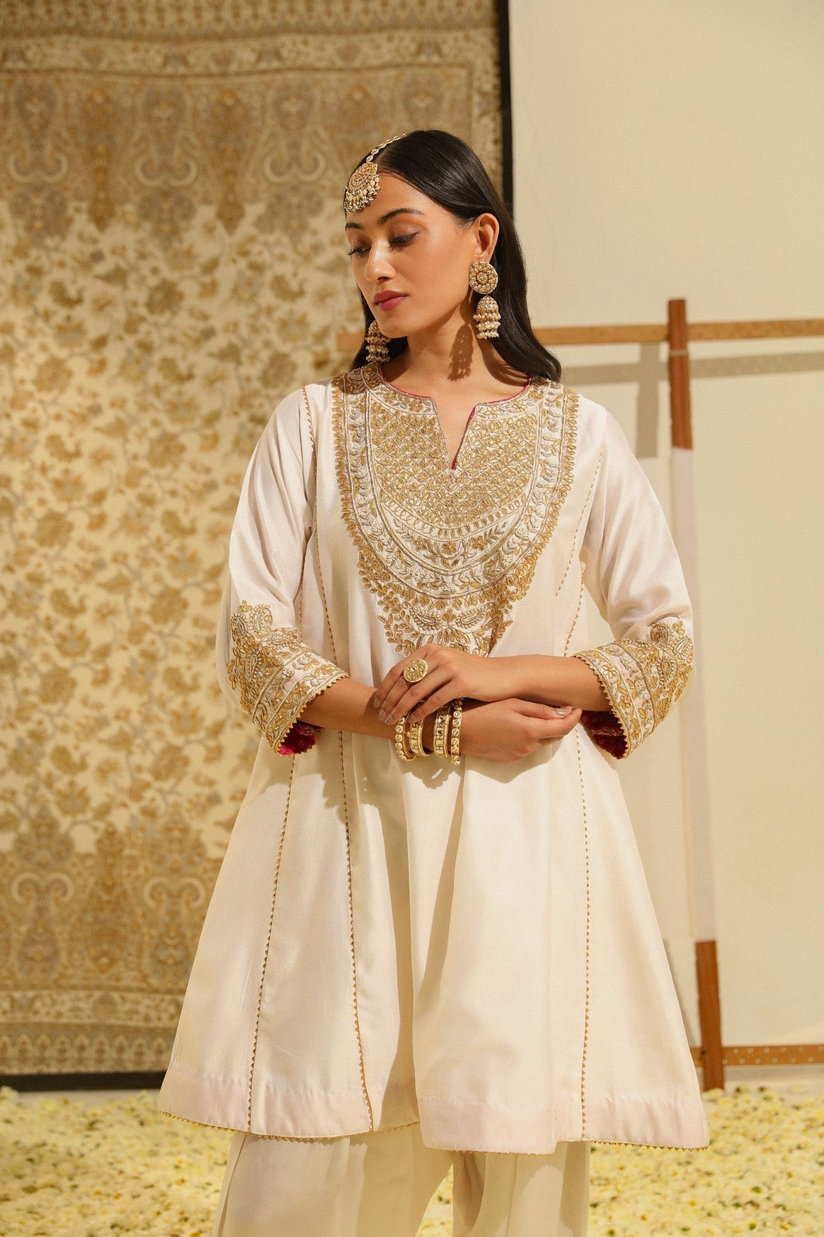Fayaaz - Daisy Ivory Hand Embroidered Short Choga with Salwar (Lxrts)