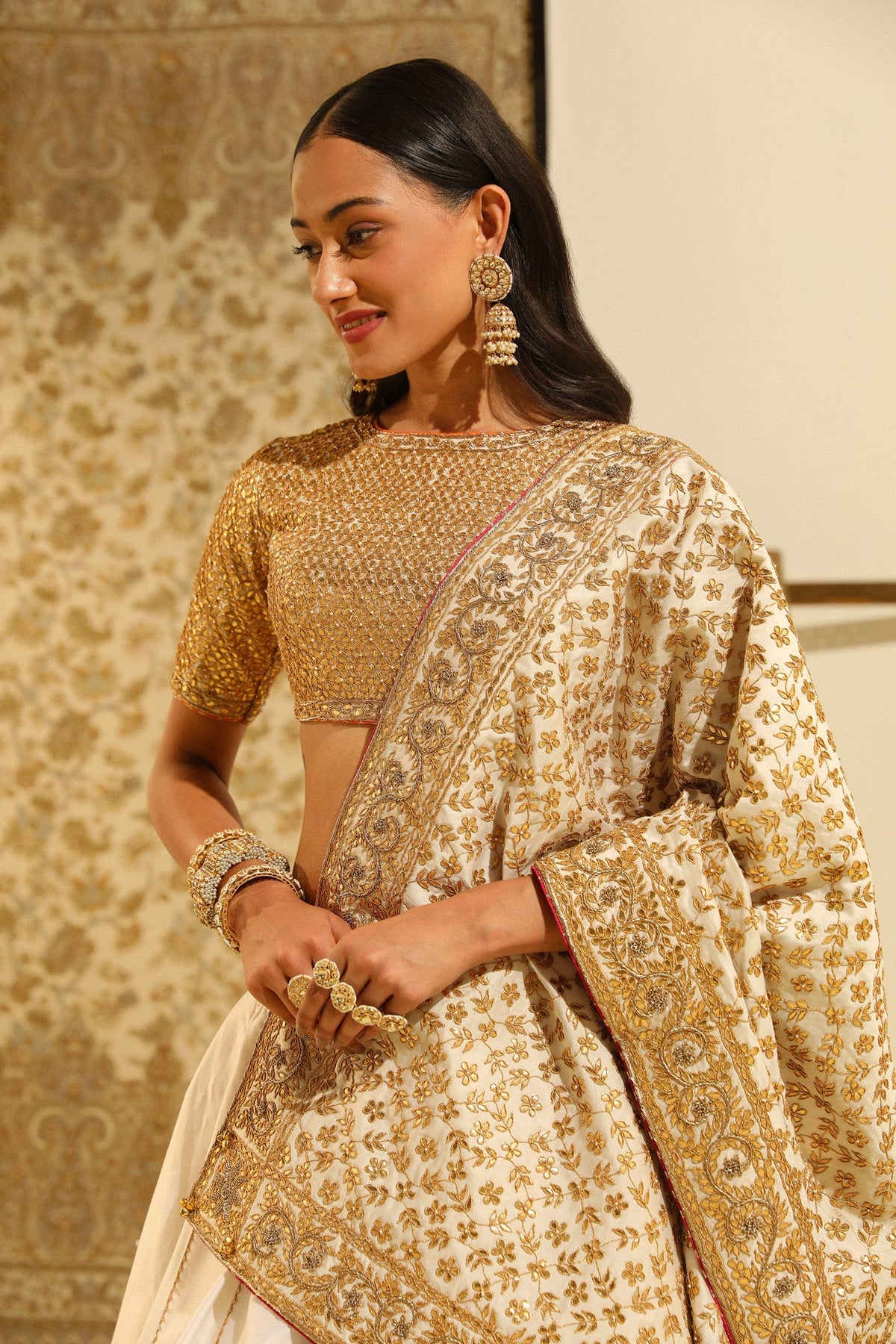 Aarif - Daisy Ivory Hand Embroidered Lehenga set with Odhni