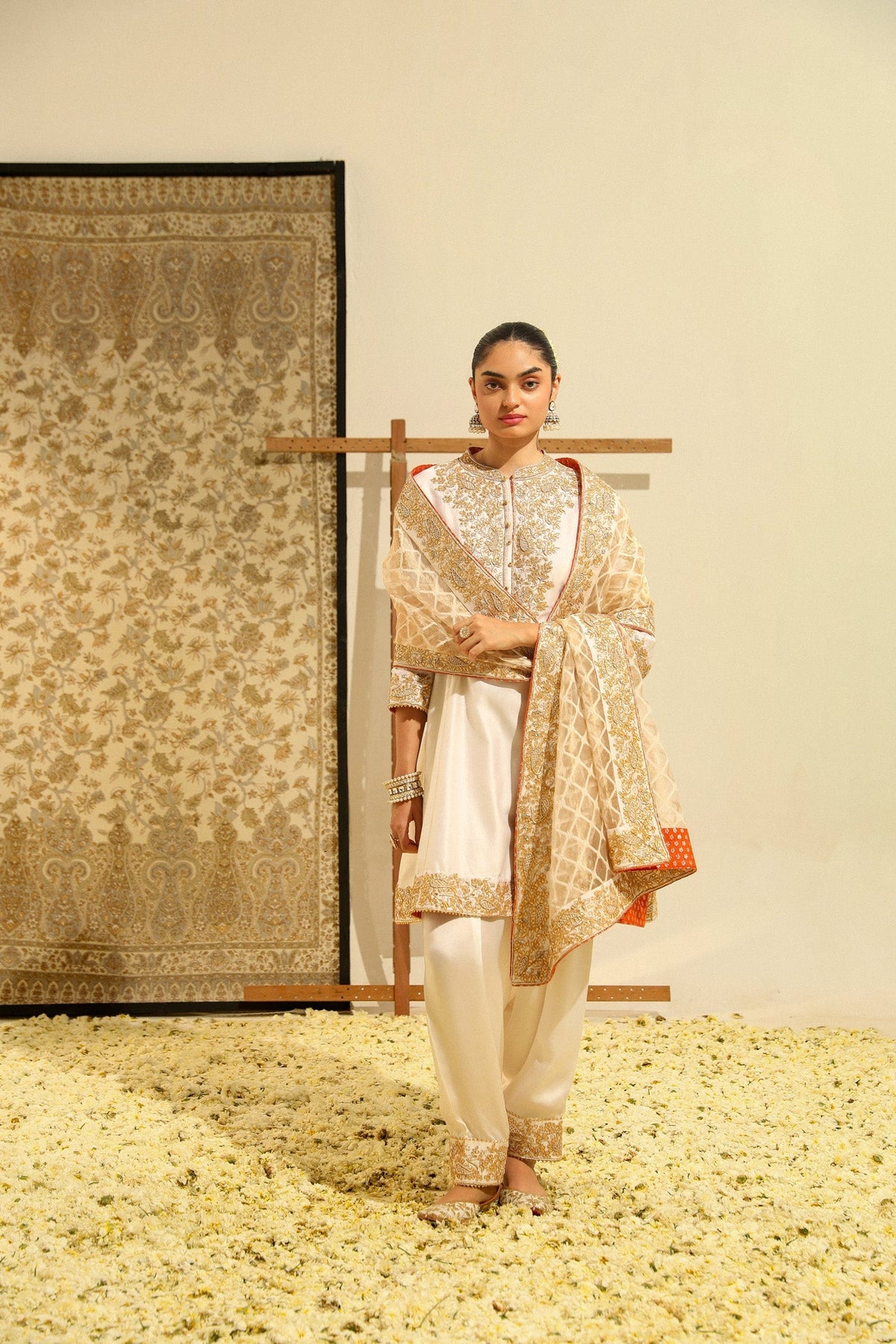 Rajak - Daisy Ivory Hand Embroidered Short A-line kurta with Salwar and dupatta (Lxrts)