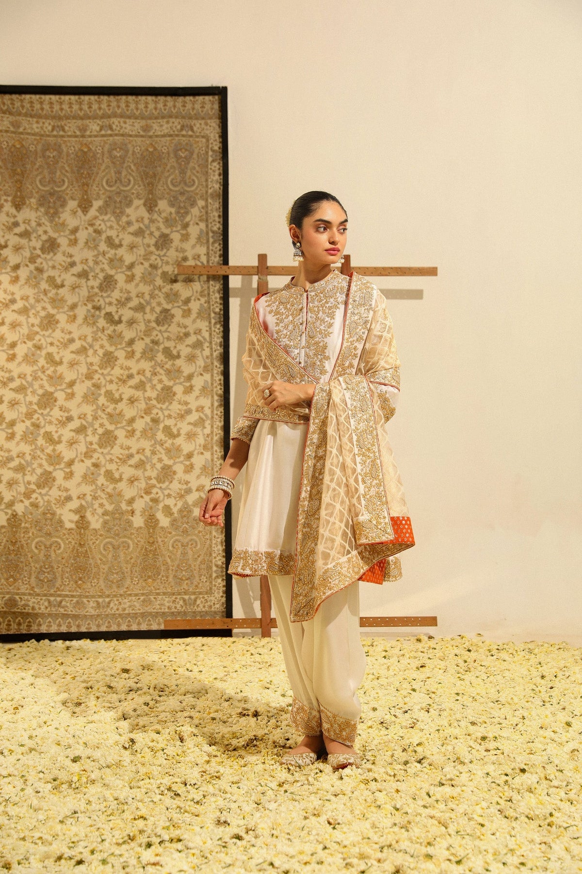 Rajak - Daisy Ivory Hand Embroidered Short A-line kurta with Salwar and dupatta (Lxrts)