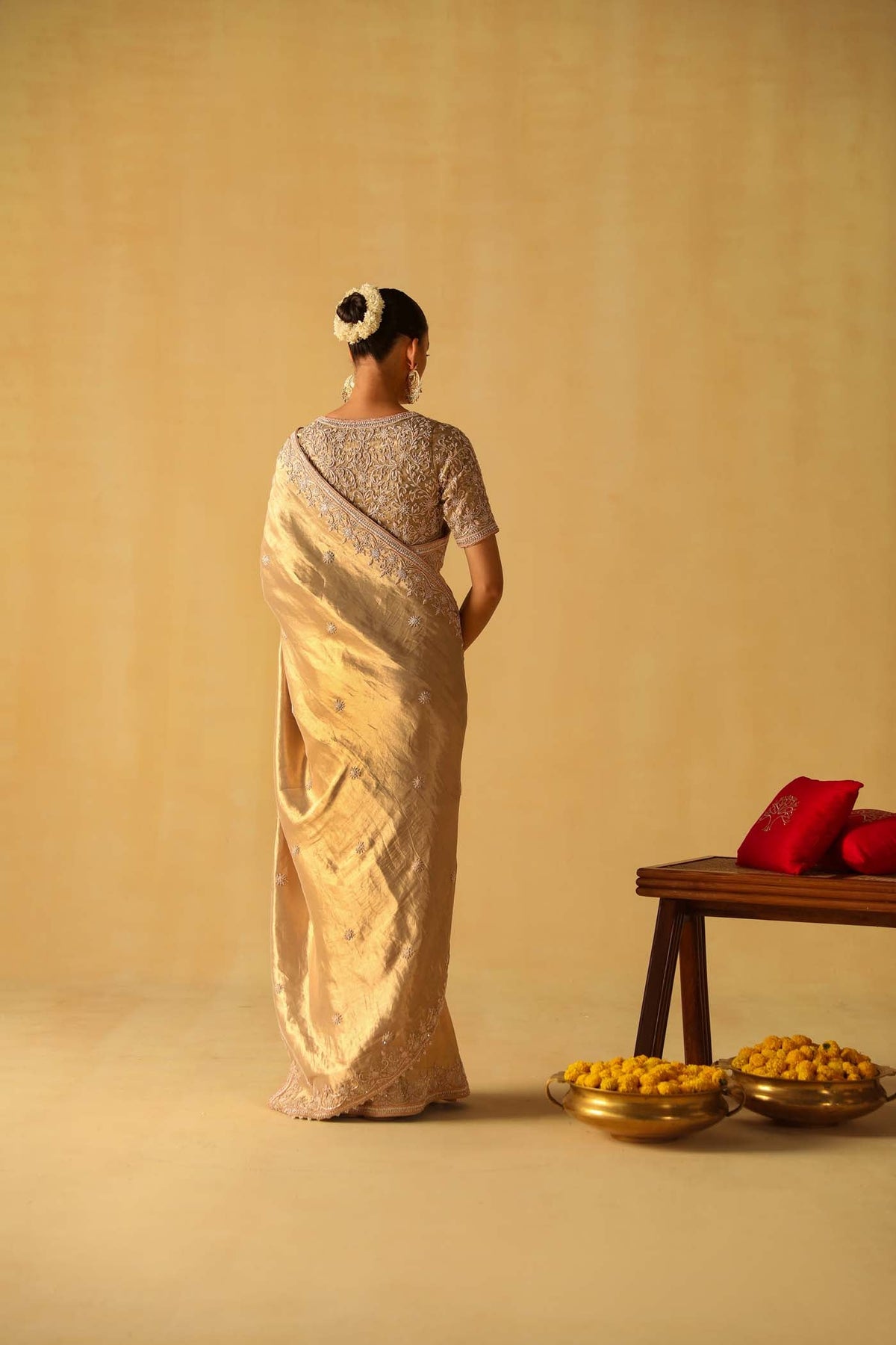 Saraa - Gold Brocade Saree Set