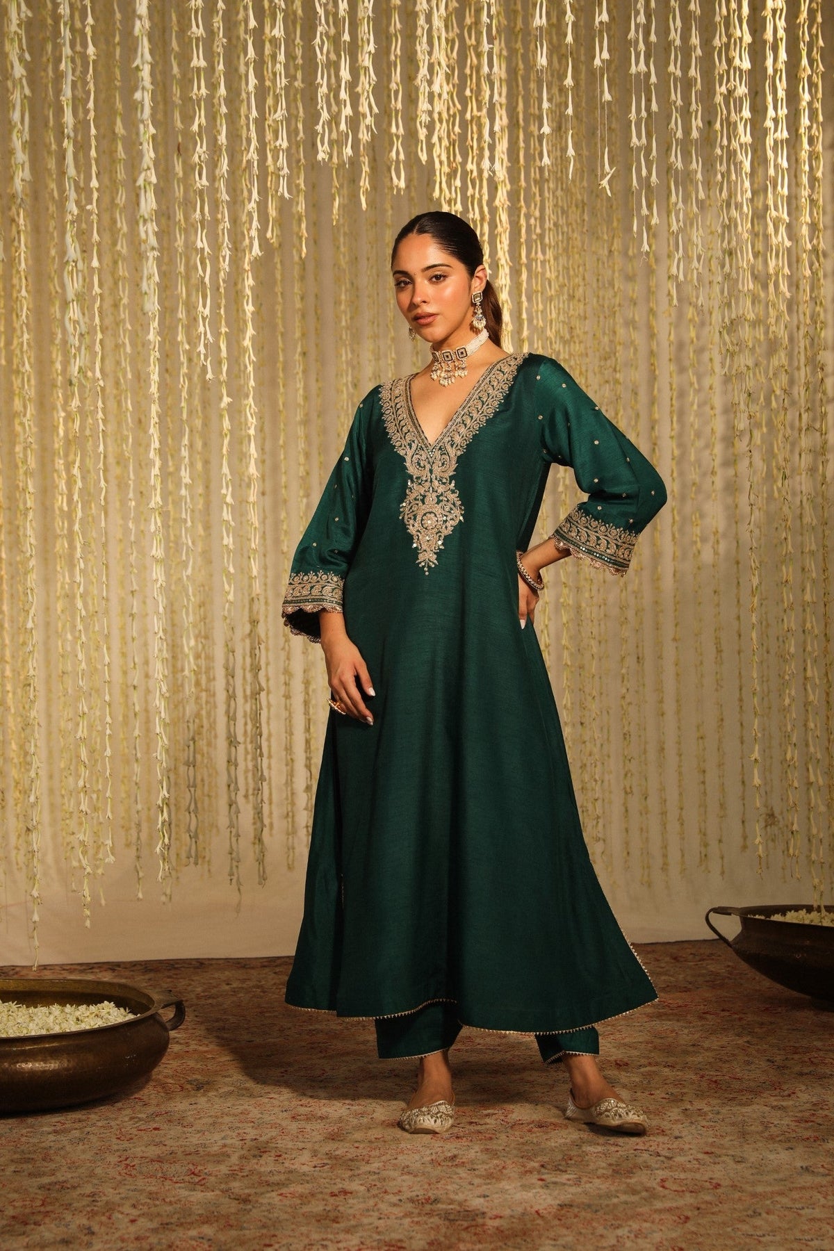 MYSHA - EMERALD GREEN LONG CHOGA WITH SALWAR (LXRTS)