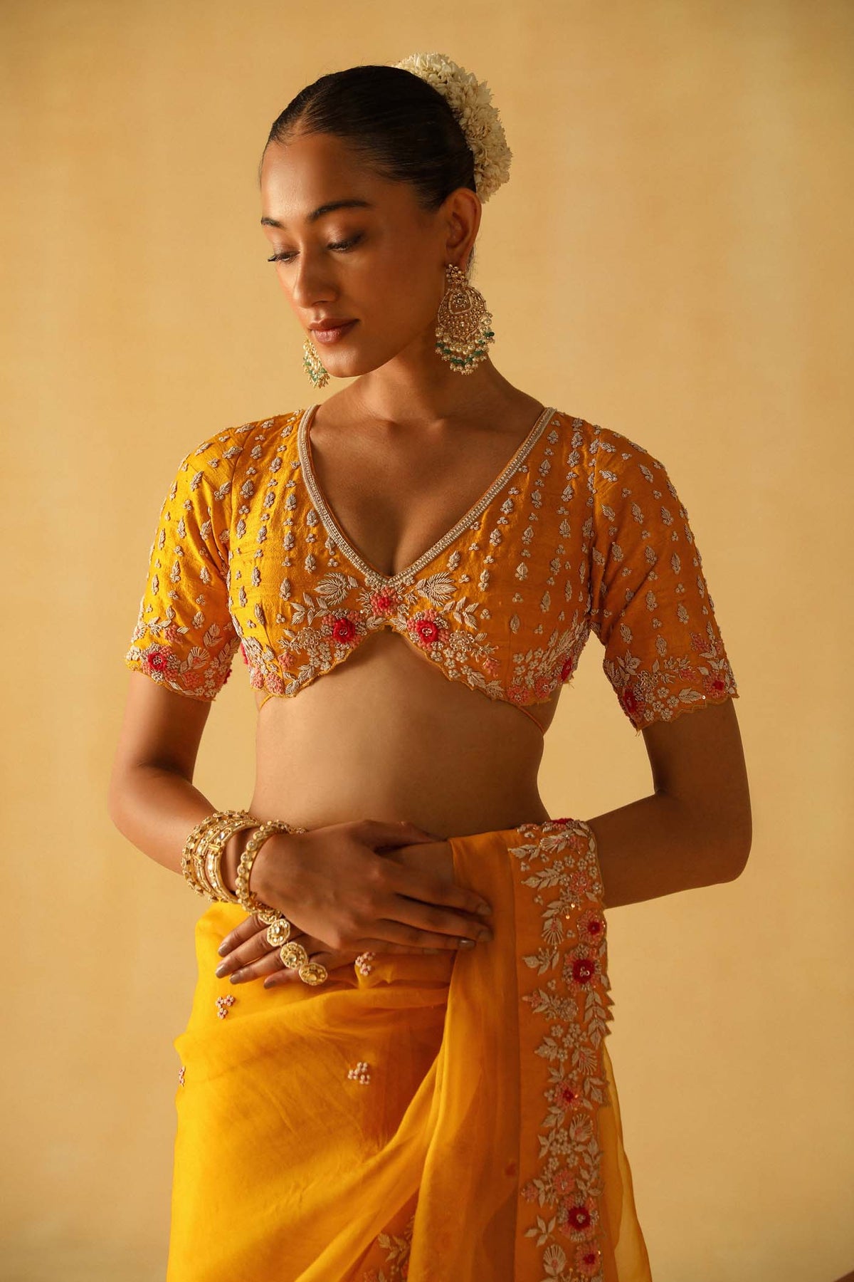 Afsa - Heirloom Mustard Saree Set