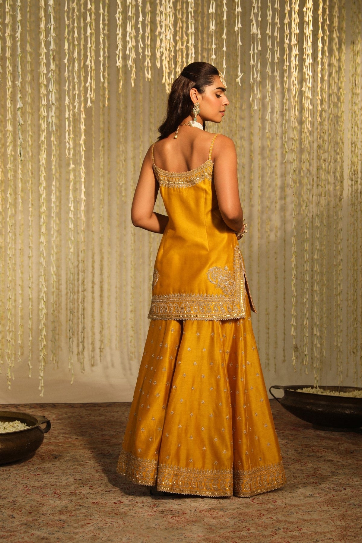 Riddhima Pandit In AABROO - Glaze Mustard SHORT KURTA WITH SHARARA AND DUPATTA