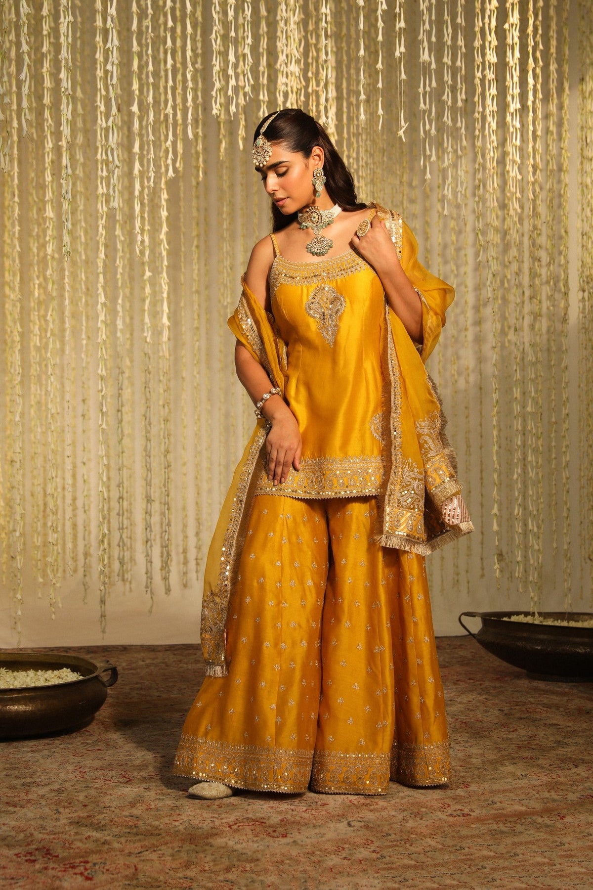 Riddhima Pandit In AABROO - Glaze Mustard SHORT KURTA WITH SHARARA AND DUPATTA