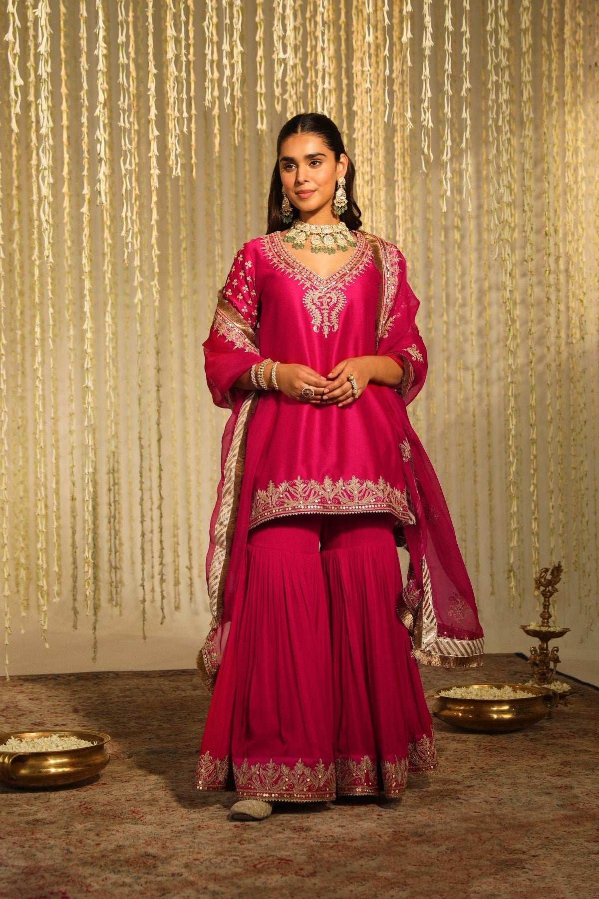 AAIRA - Rani Hotpink SHORT KURTA WITH GARARA AND DUPATTA