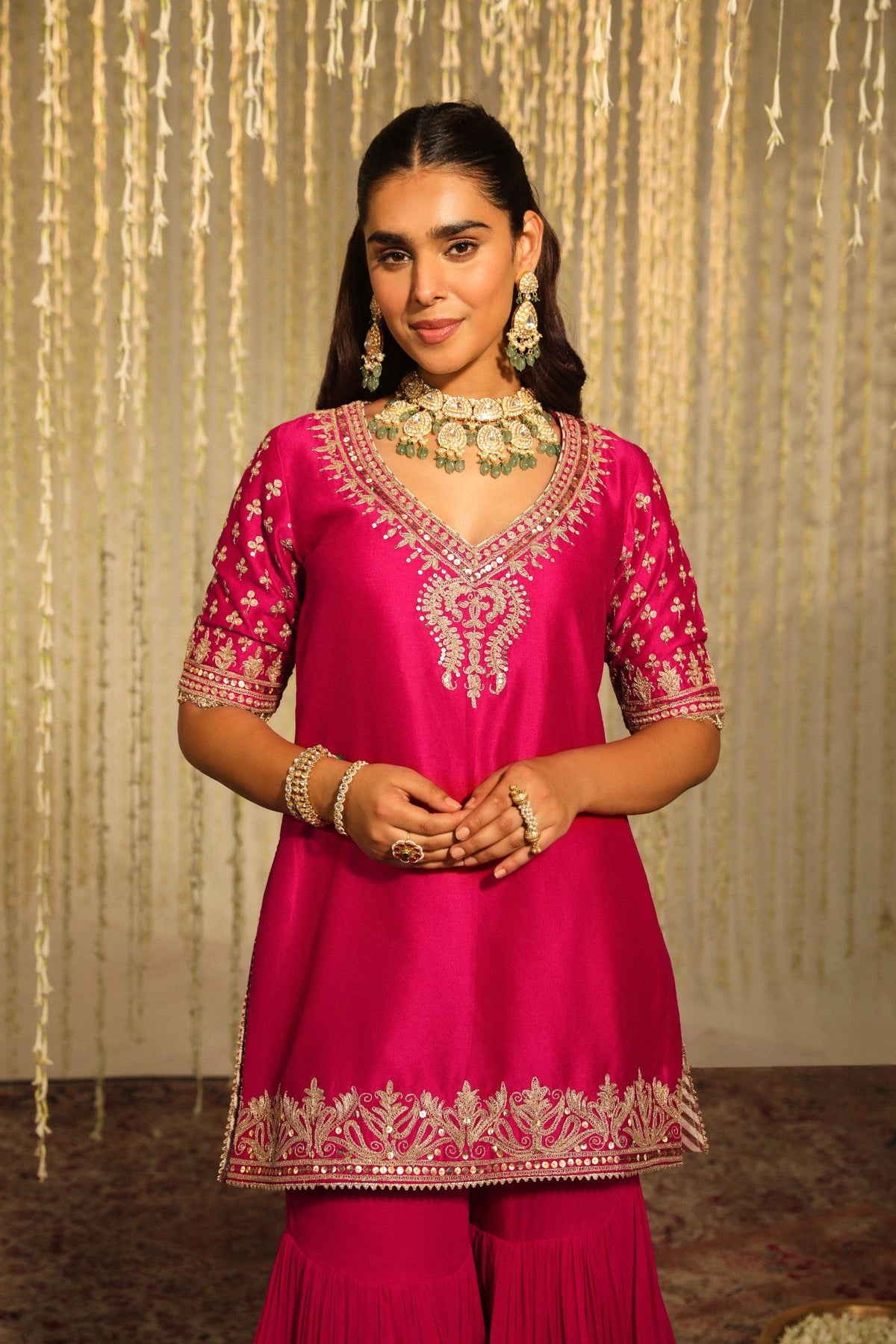 Kulvir Kaur In AAIRA - Rani Hotpink SHORT KURTA WITH GARARA AND DUPATTA