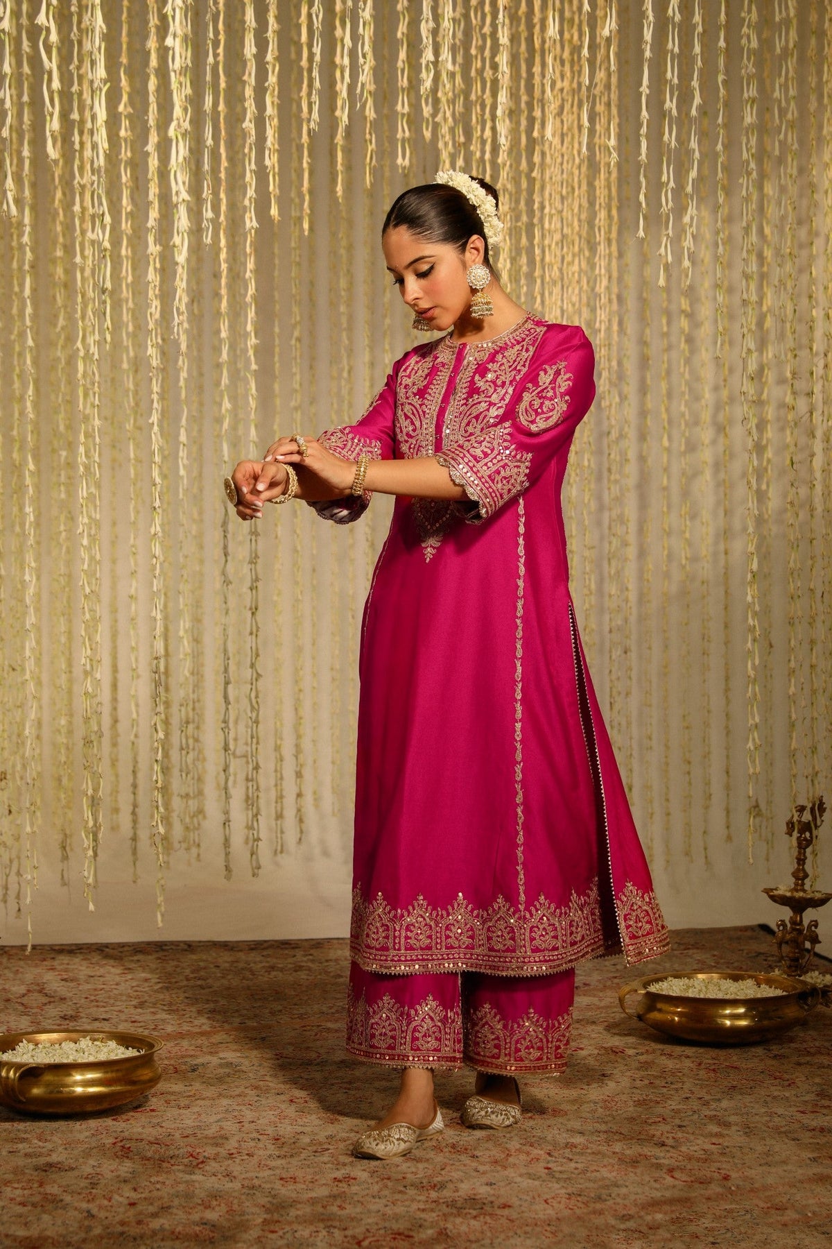 Rubina Dilaik In MAHIKA - Rani Hotpink LONG KURTA WITH PALAZZO AND DUPATTA