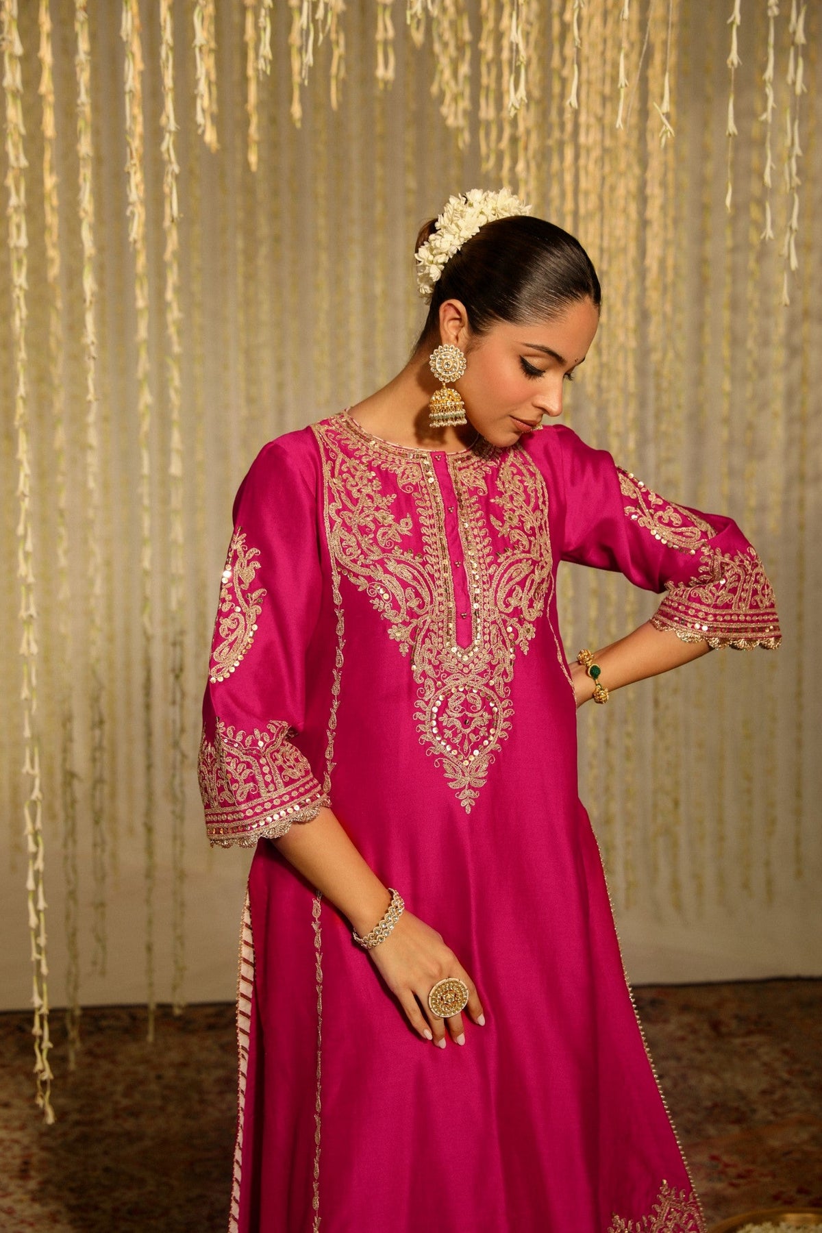 Guntas Sethi In MAHIKA - Rani Hotpink LONG KURTA WITH PALAZZO AND DUPATTA