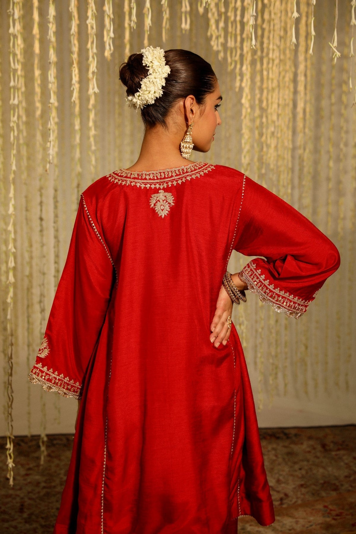 MEHREEN - DEEP RED SHORT CHOGA WITH SALWAR (LXRTS)