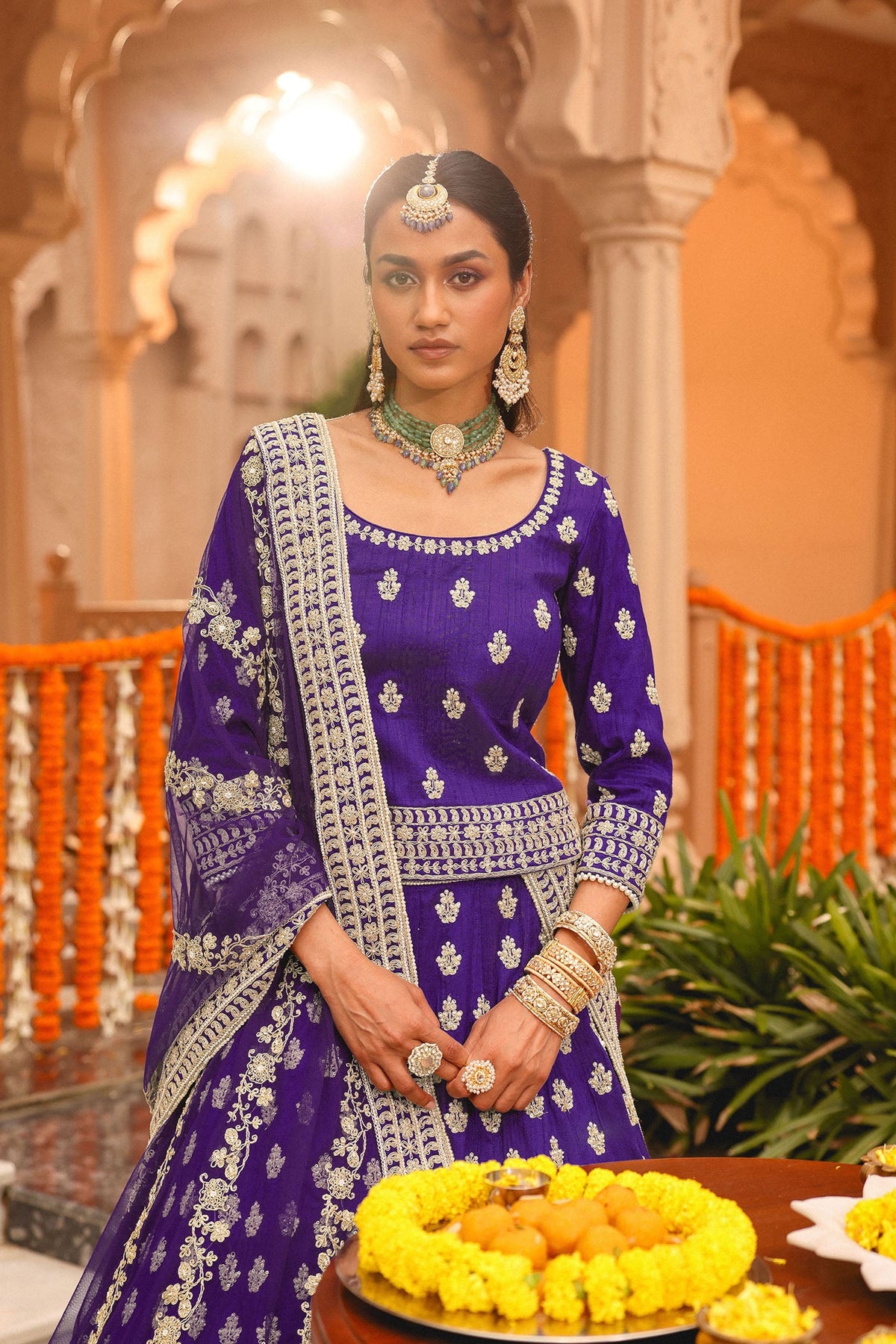 Aasmaa - Purple Lehenga with Choli and Dupatta