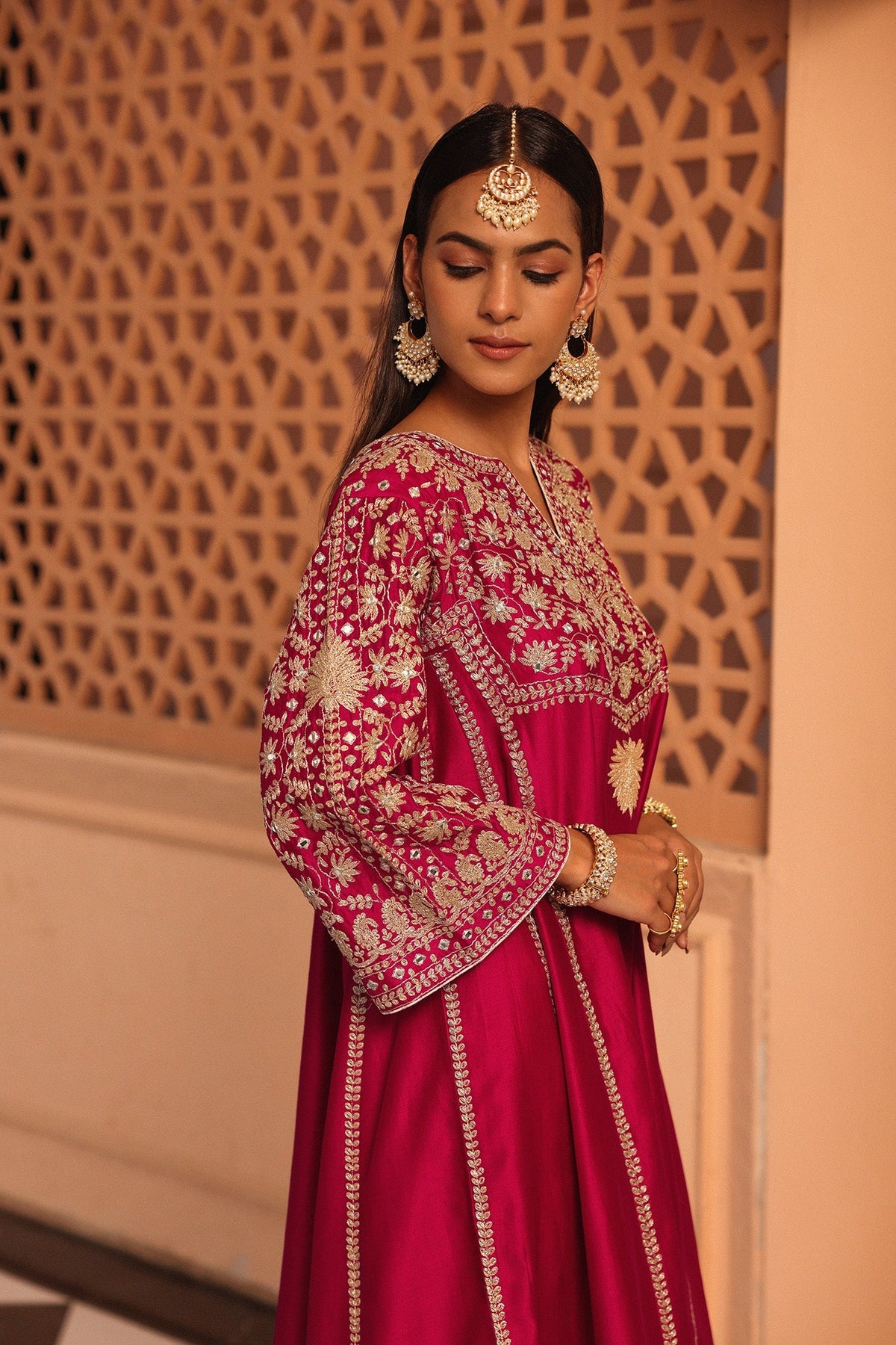 Aiman - Rani Hotpink Short Knee Length Choga with Salwar (Lxrts)