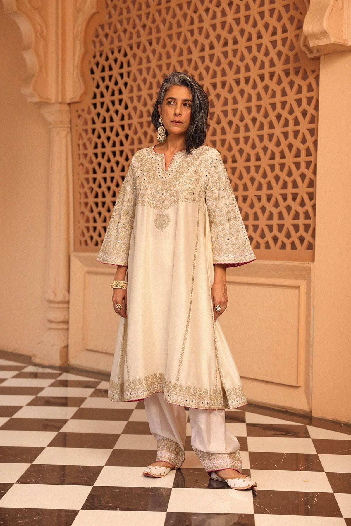 Aiman - Daisy Ivory Short Knee Length Choga with Salwar and Odhni