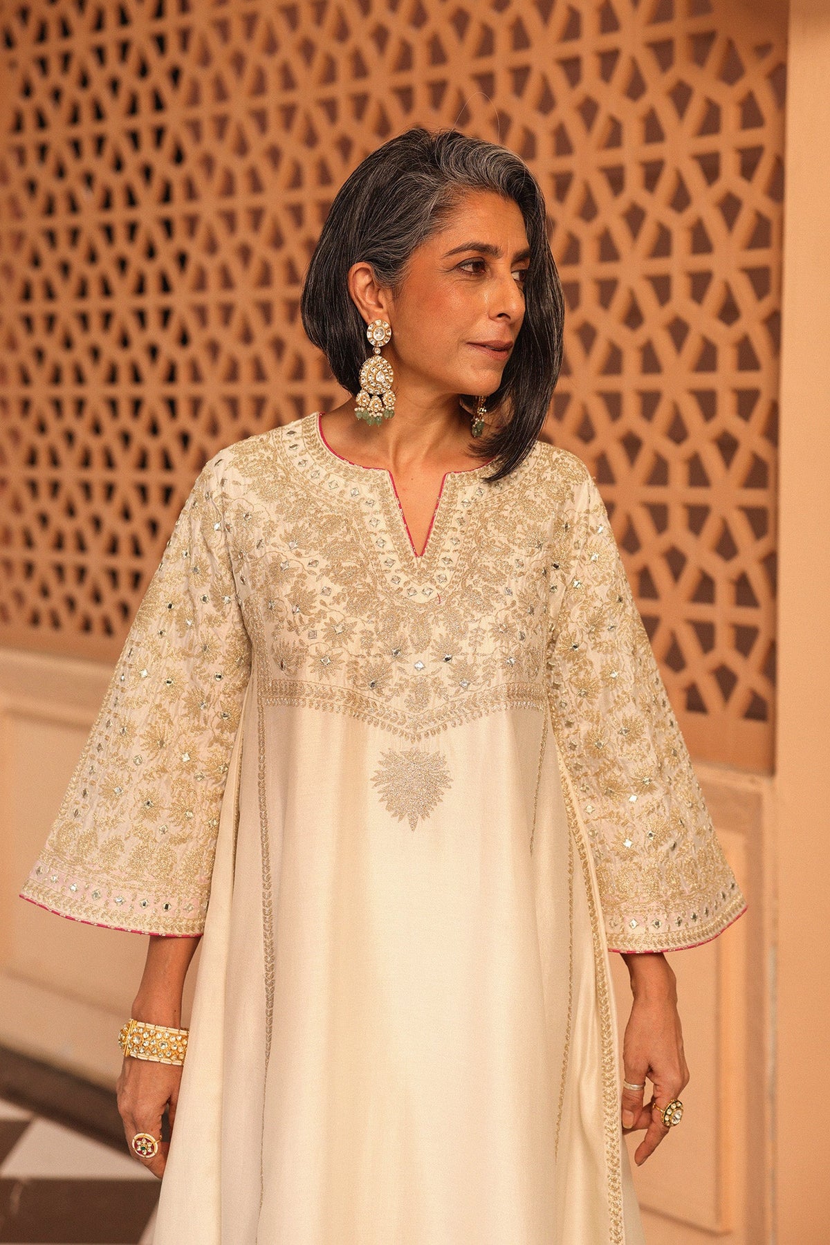 Aiman - Daisy Ivory Short Knee Length Choga with Salwar