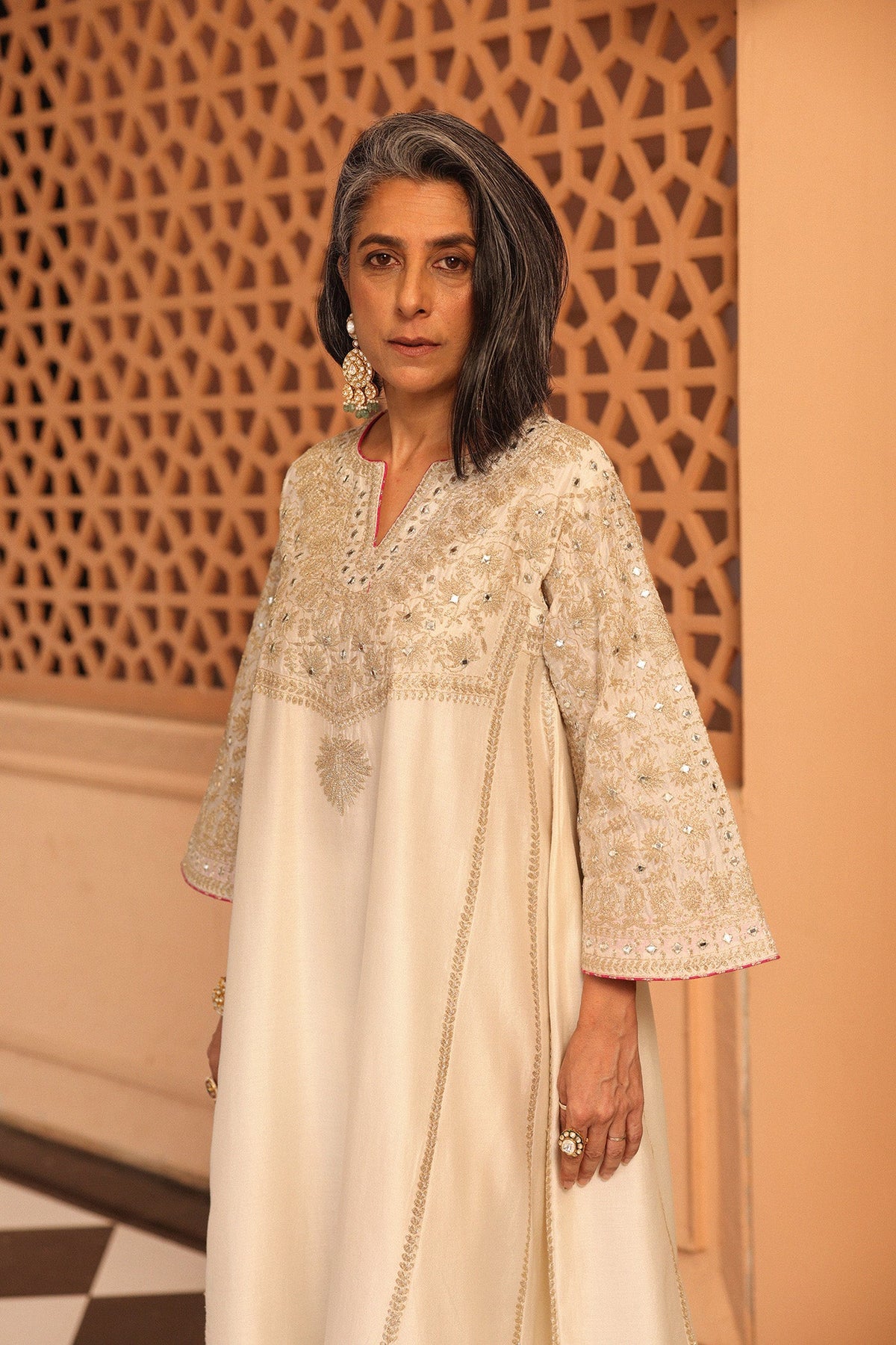 Aiman - Daisy Ivory Short Knee Length Choga with Salwar and Odhni
