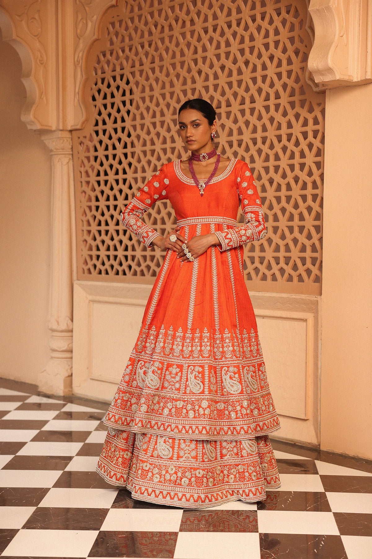 Sara Kukreja In Mariyah - Orange Anarkali with Lehenga and Dupatta