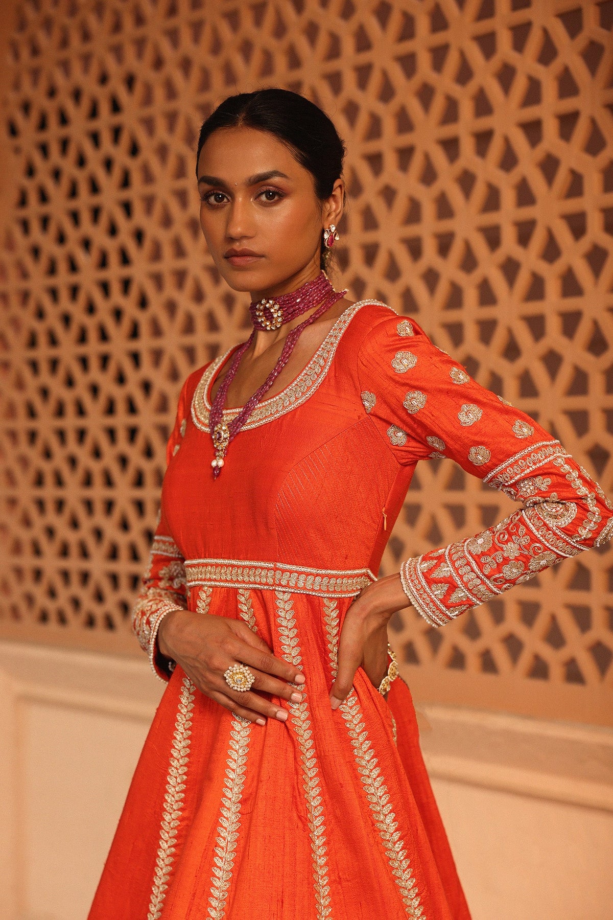 Sara Kukreja In Mariyah - Orange Anarkali with Lehenga and Dupatta