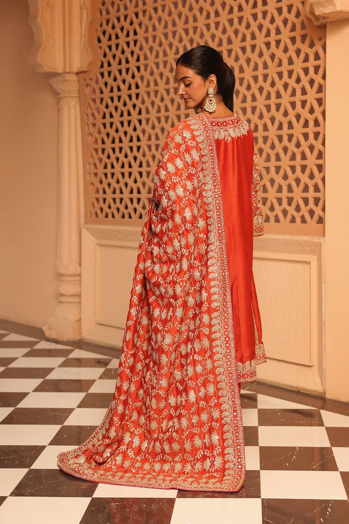 Simran Rajpal In Aiman - Burnt Orange Short Knee Length Choga with Salwar and Odhni