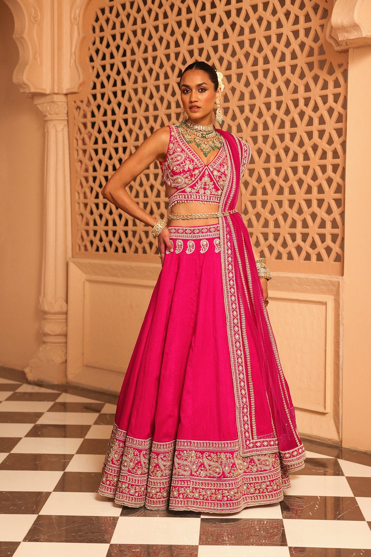 Ilma - Rani Hotpink Lehenga with Blouse and Dupatta