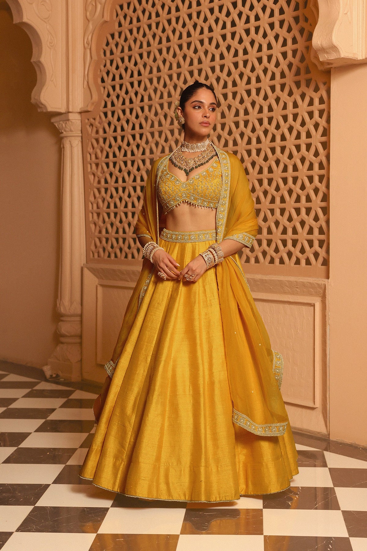 Mazhum - Heirloom Mustard Lehenga with Blouse and Dupatta