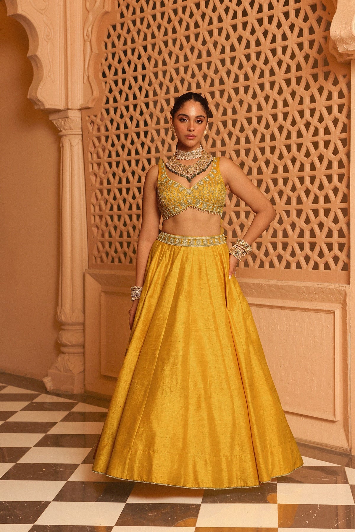 Mazhum - Heirloom Mustard Lehenga with Blouse and Dupatta