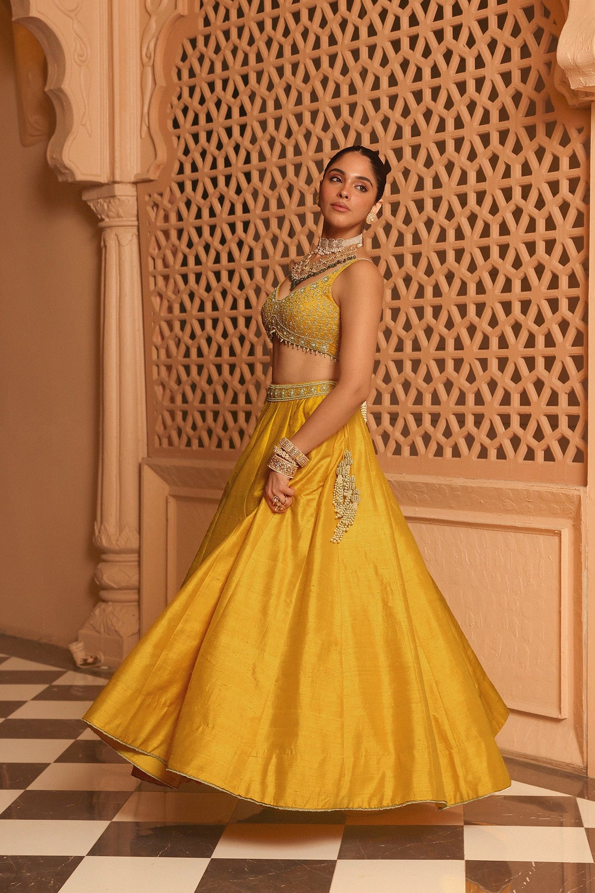 Mazhum - Heirloom Mustard Lehenga with Blouse and Dupatta