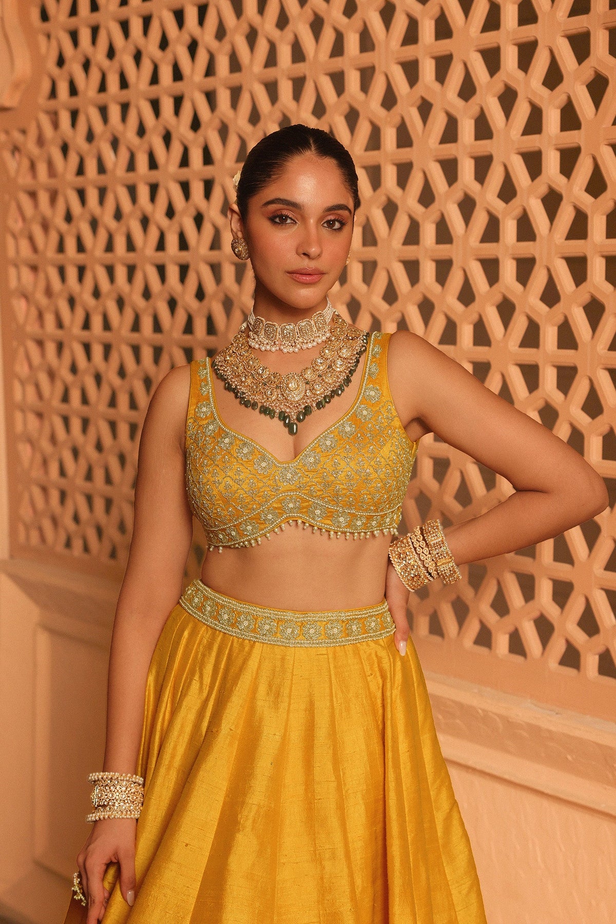 Mazhum - Heirloom Mustard Lehenga with Blouse and Dupatta