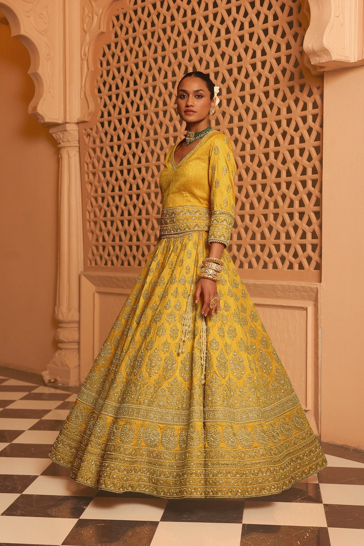 Noorali - Heirloom Mustard Lehenga with Choli and Dupatta