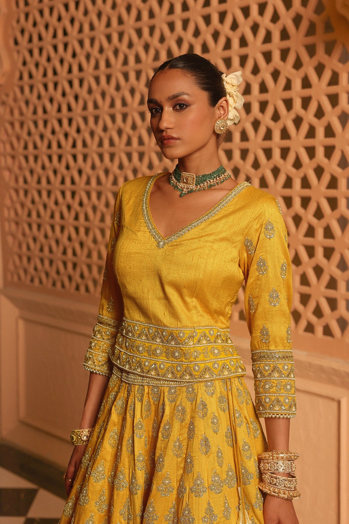 Noorali - Heirloom Mustard Lehenga with Choli and Dupatta