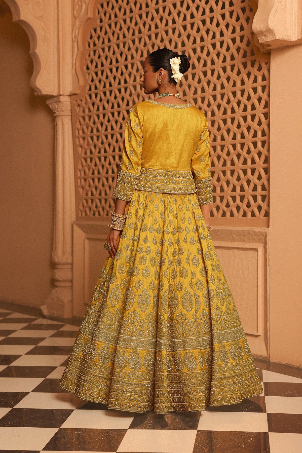 Noorali - Heirloom Mustard Lehenga with Choli and Dupatta