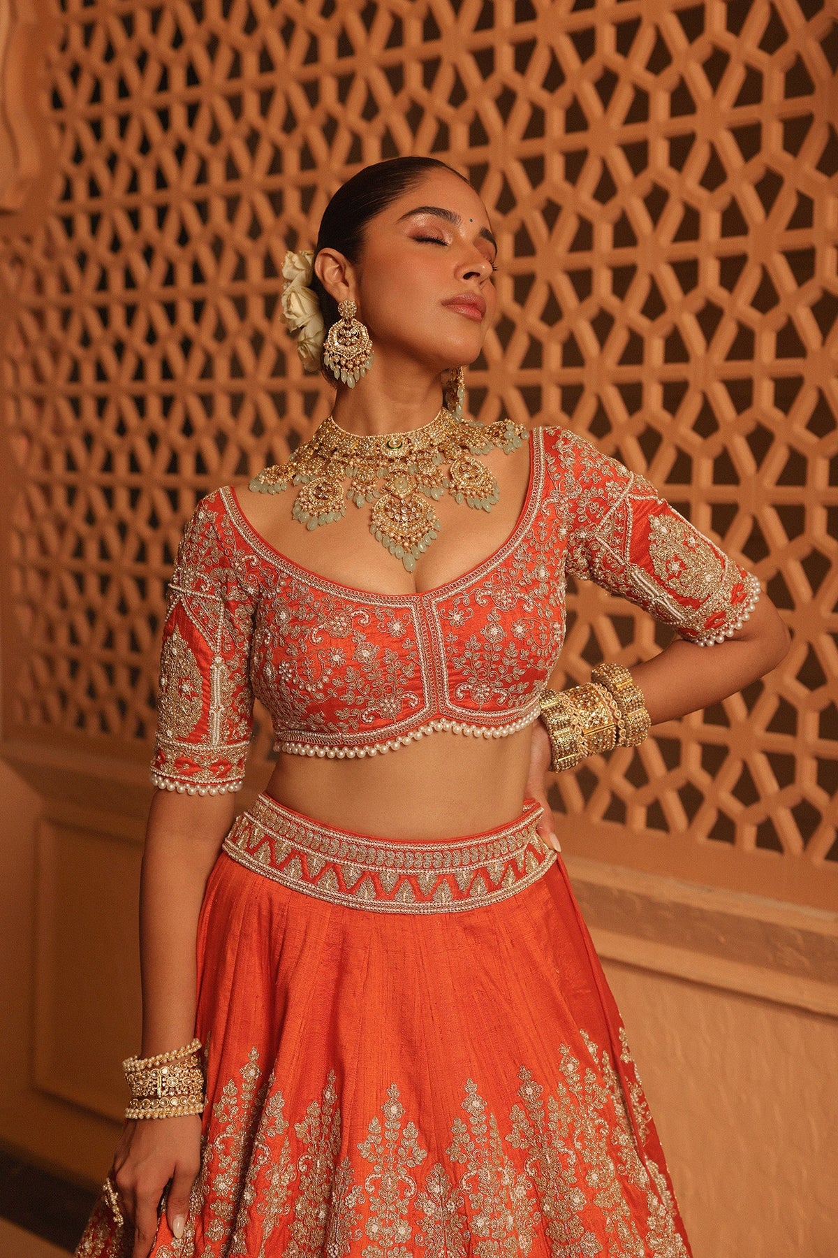 Faizah - Orange Lehenga with Blouse and Dupatta