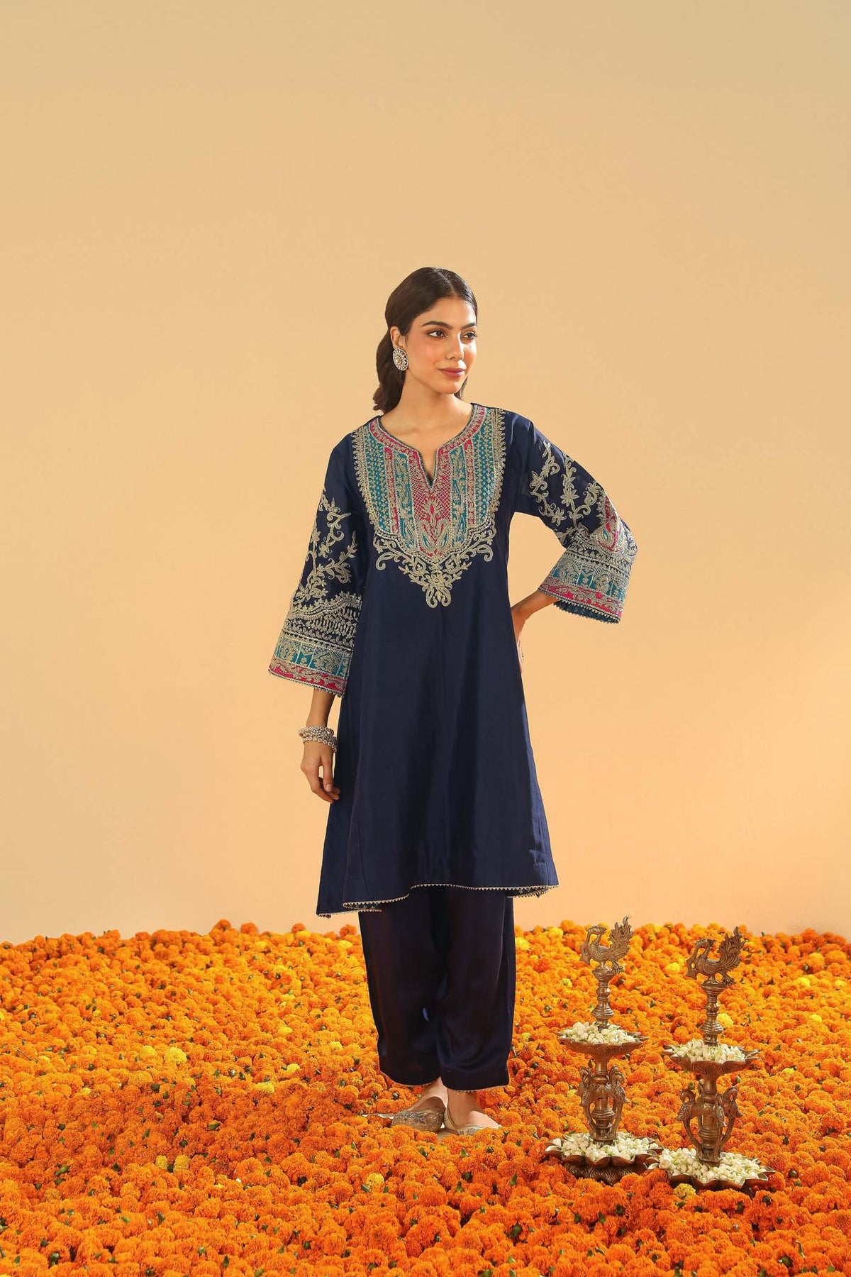 Mohsina - Dark Blue Short Kalidaar Chauga with Salwar (LXRTS)