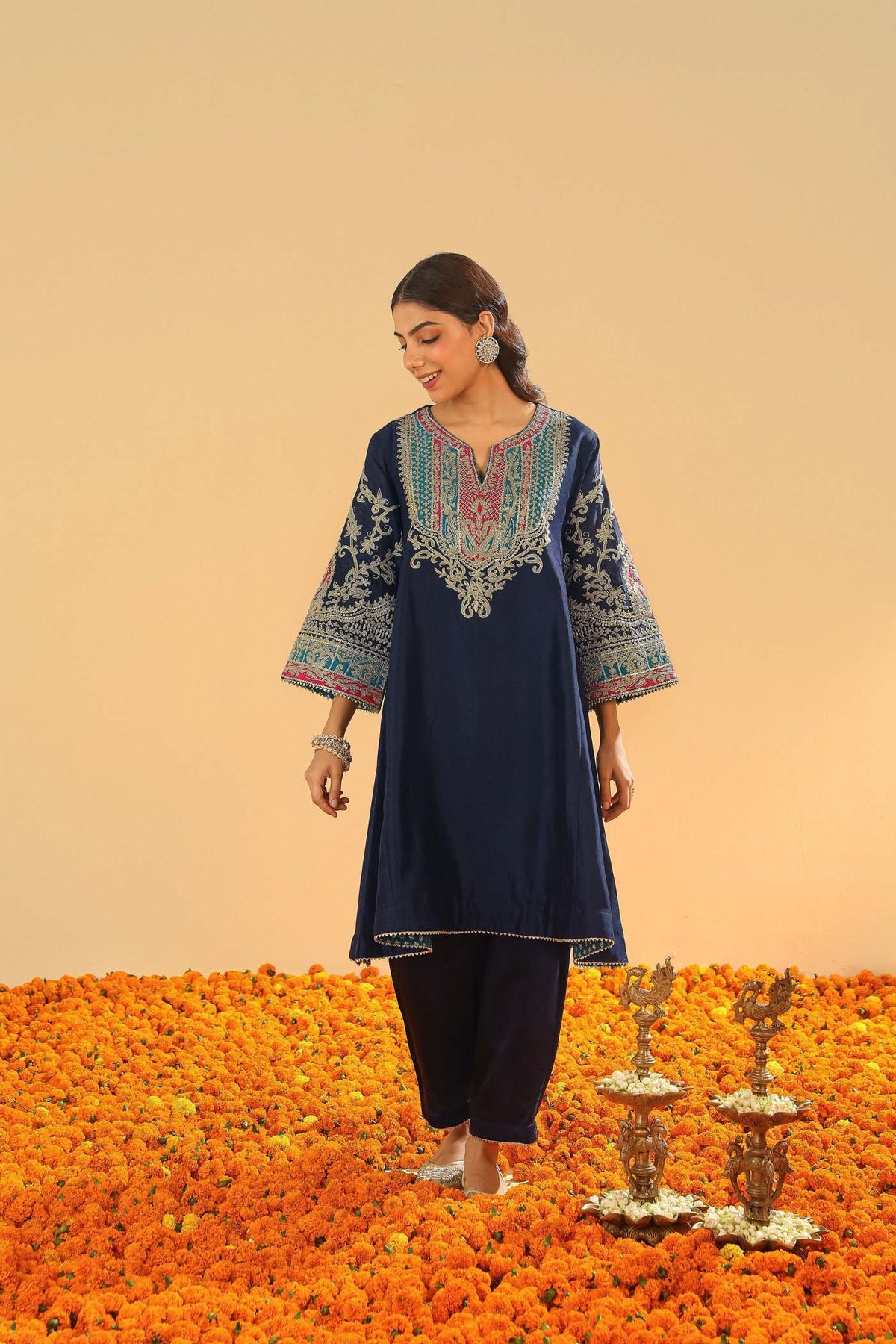 Mohsina - Dark Blue Short Kalidaar Chauga with Salwar (LXRTS)